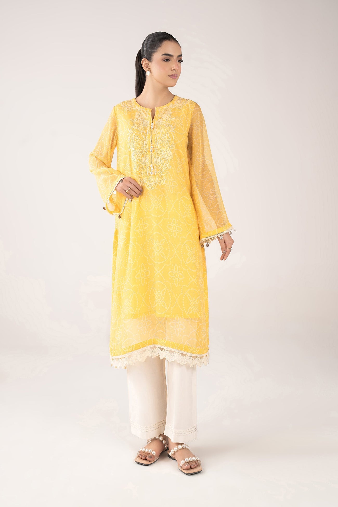 Embroidered Cationic Chiffon Shirt