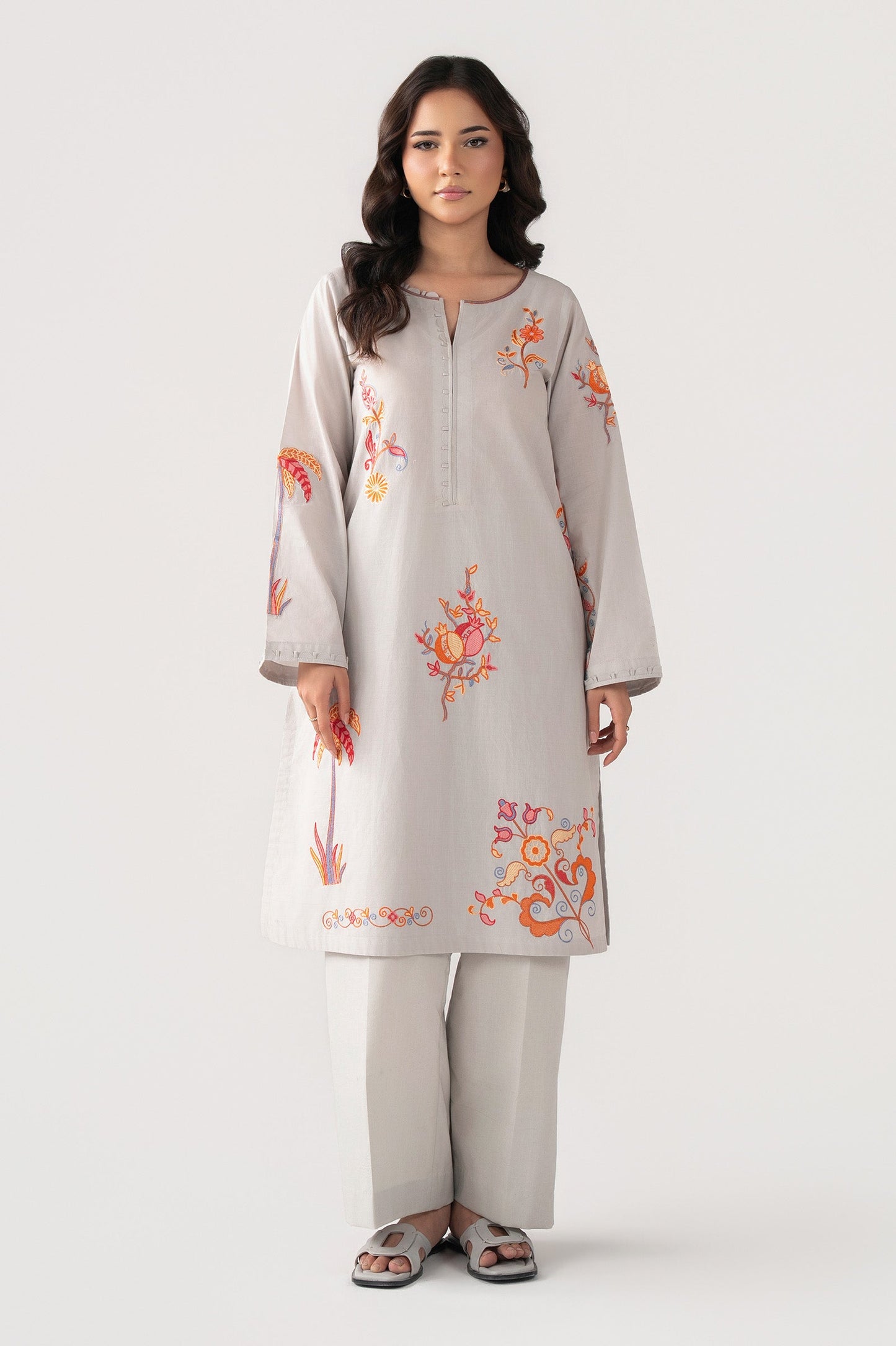 Embroidered Slub Lawn Shirt
