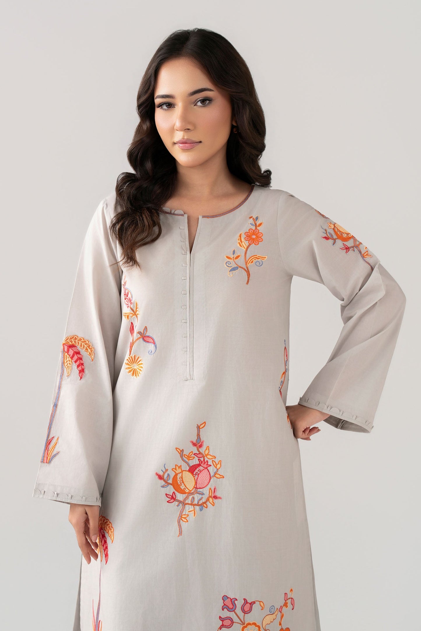 Embroidered Slub Lawn Shirt