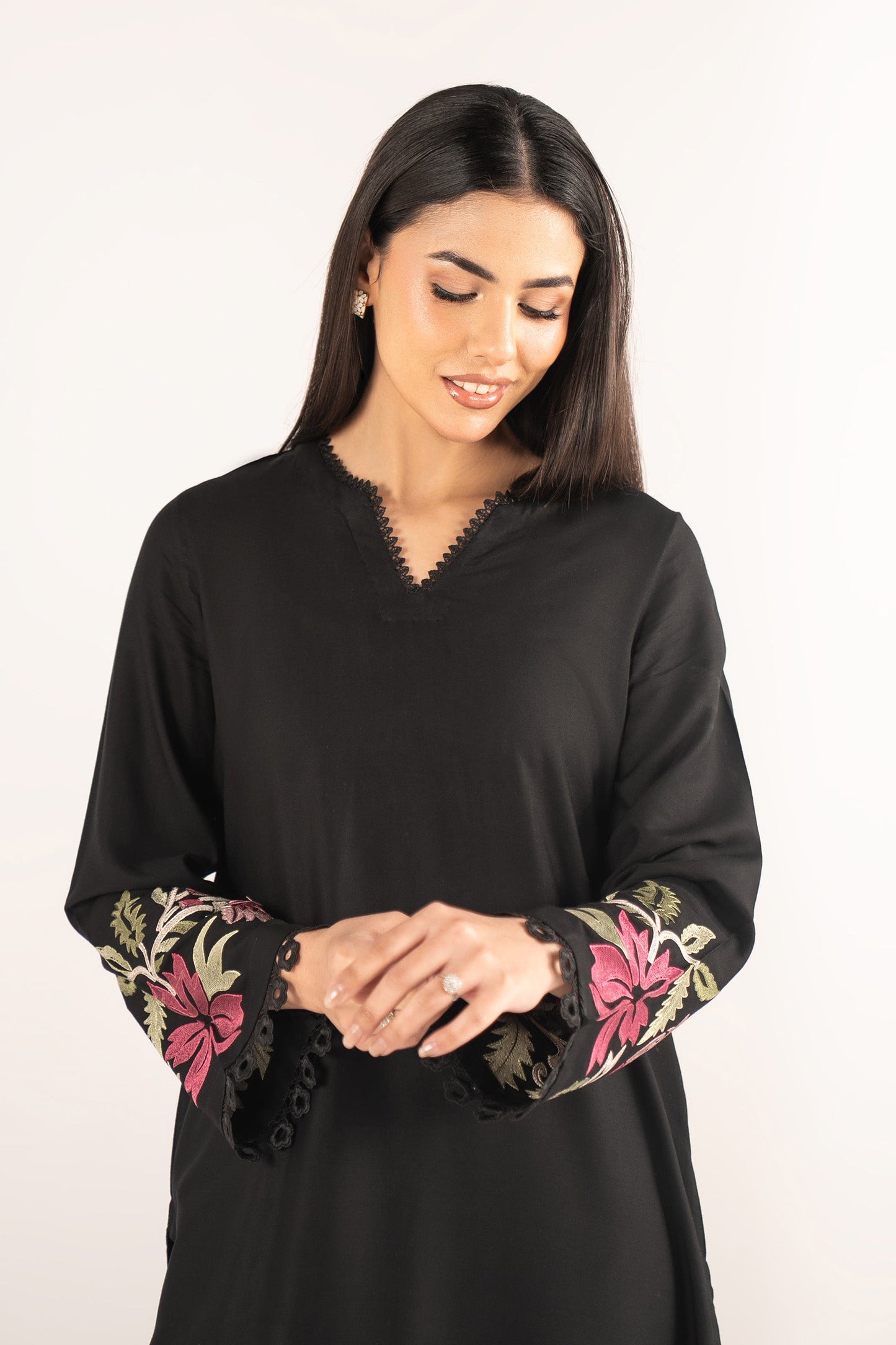 Embroidered Slub Lawn Shirt