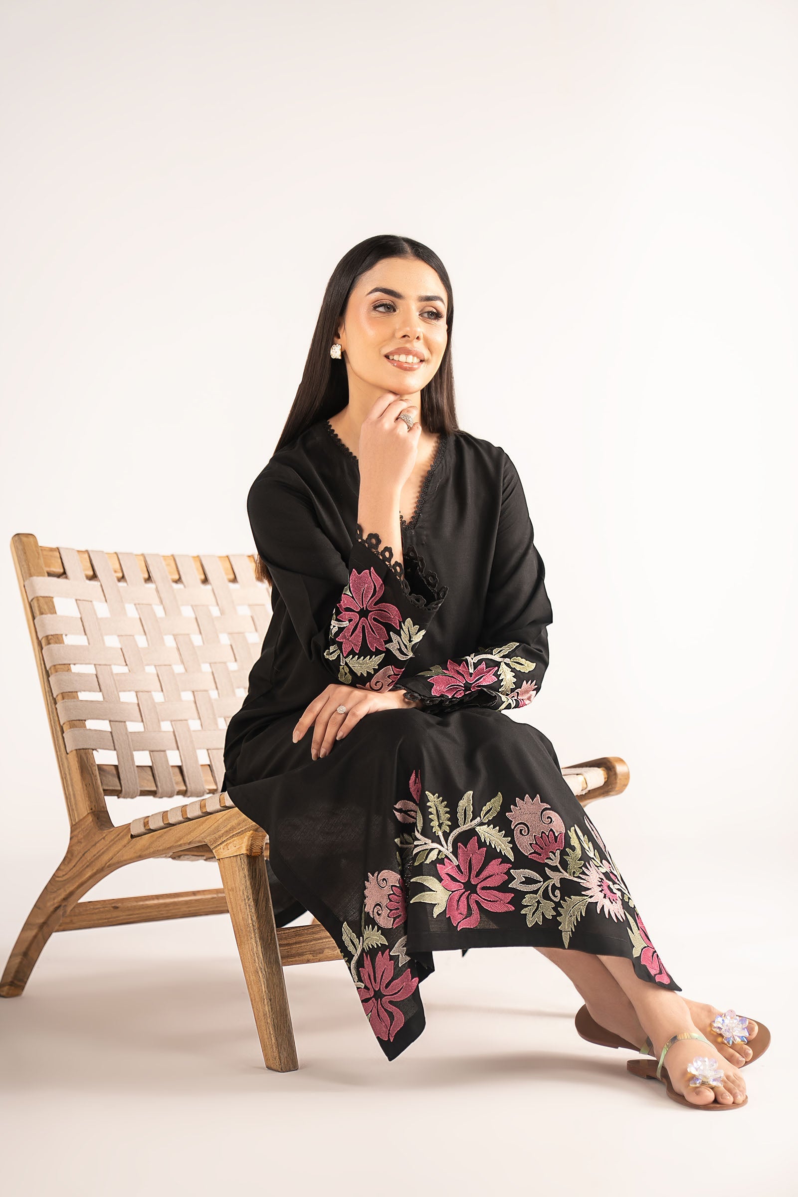 Embroidered Slub Lawn Shirt