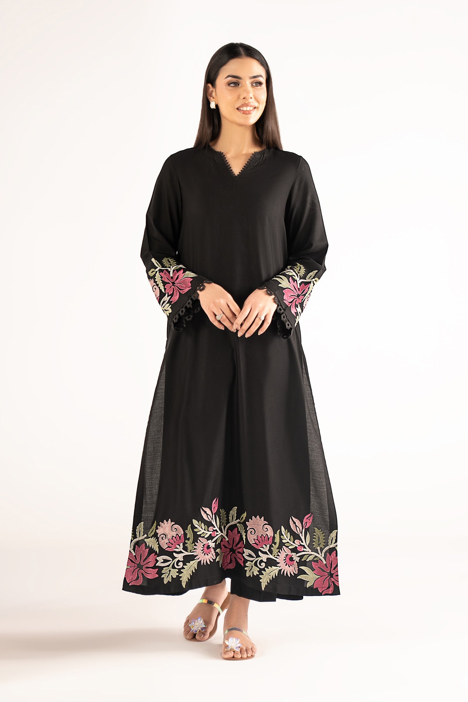 Embroidered Slub Lawn Shirt