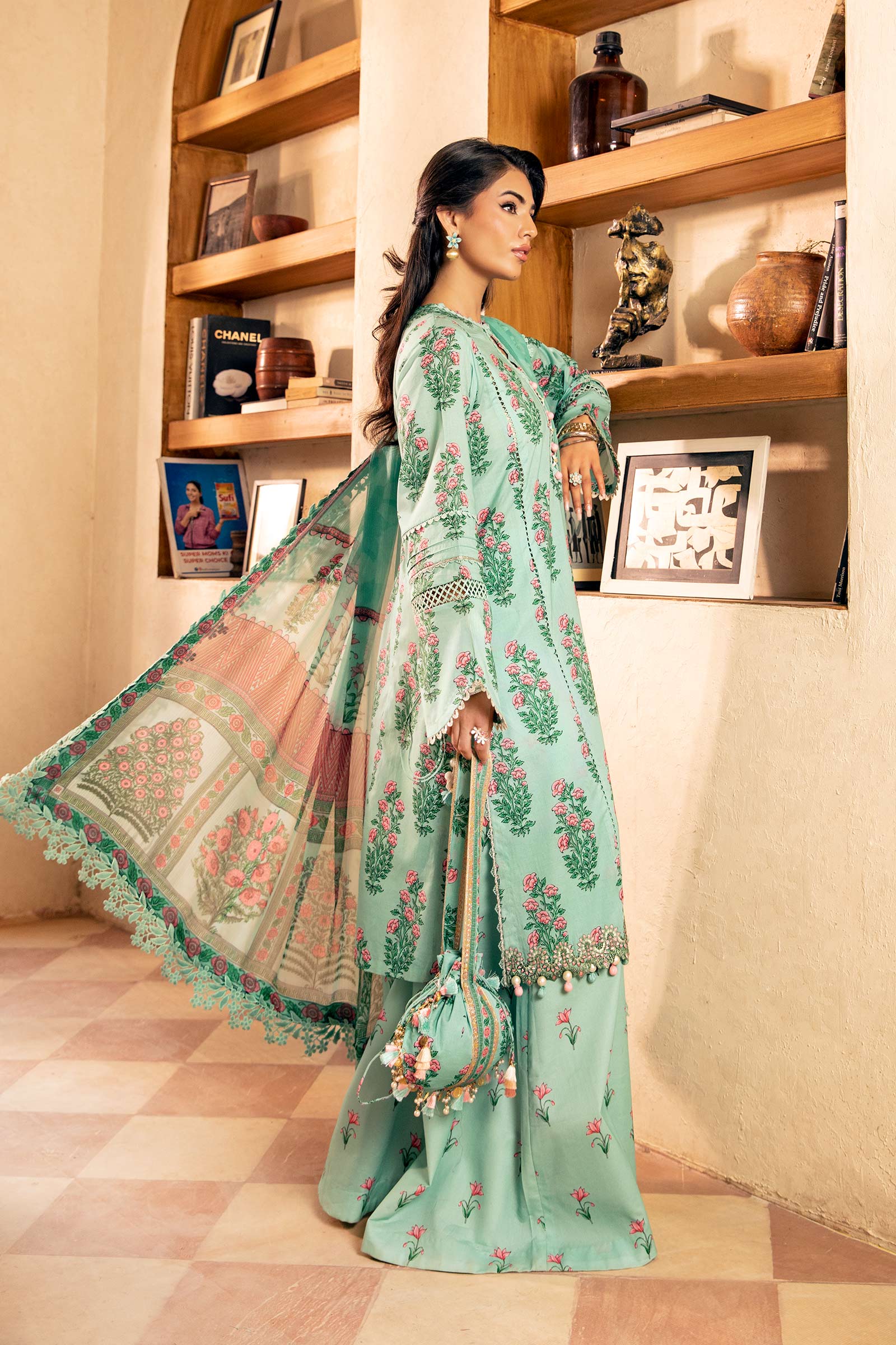 3 Pc Unstitched Embroidered Lawn Suit | MB-CUS25-908B