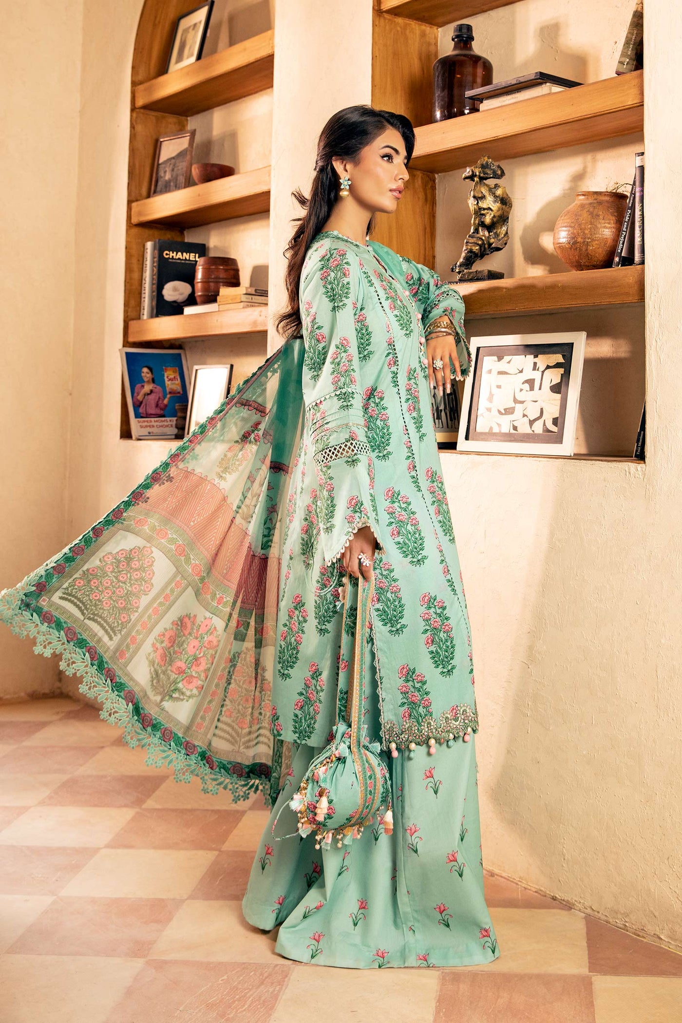 3 Pc Unstitched Embroidered Lawn Suit | MB-CUS25-908B