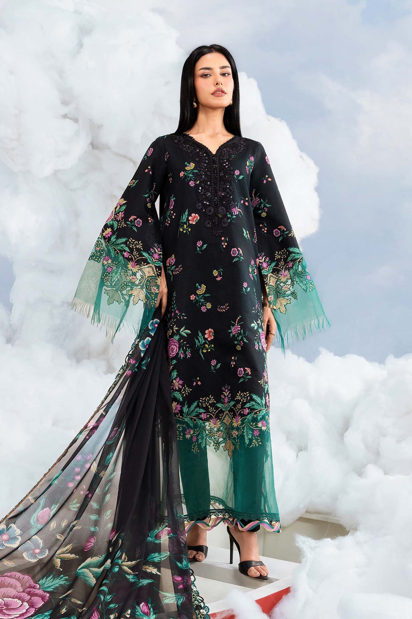 3 Pc Unstitched Embroidered Lawn Suit