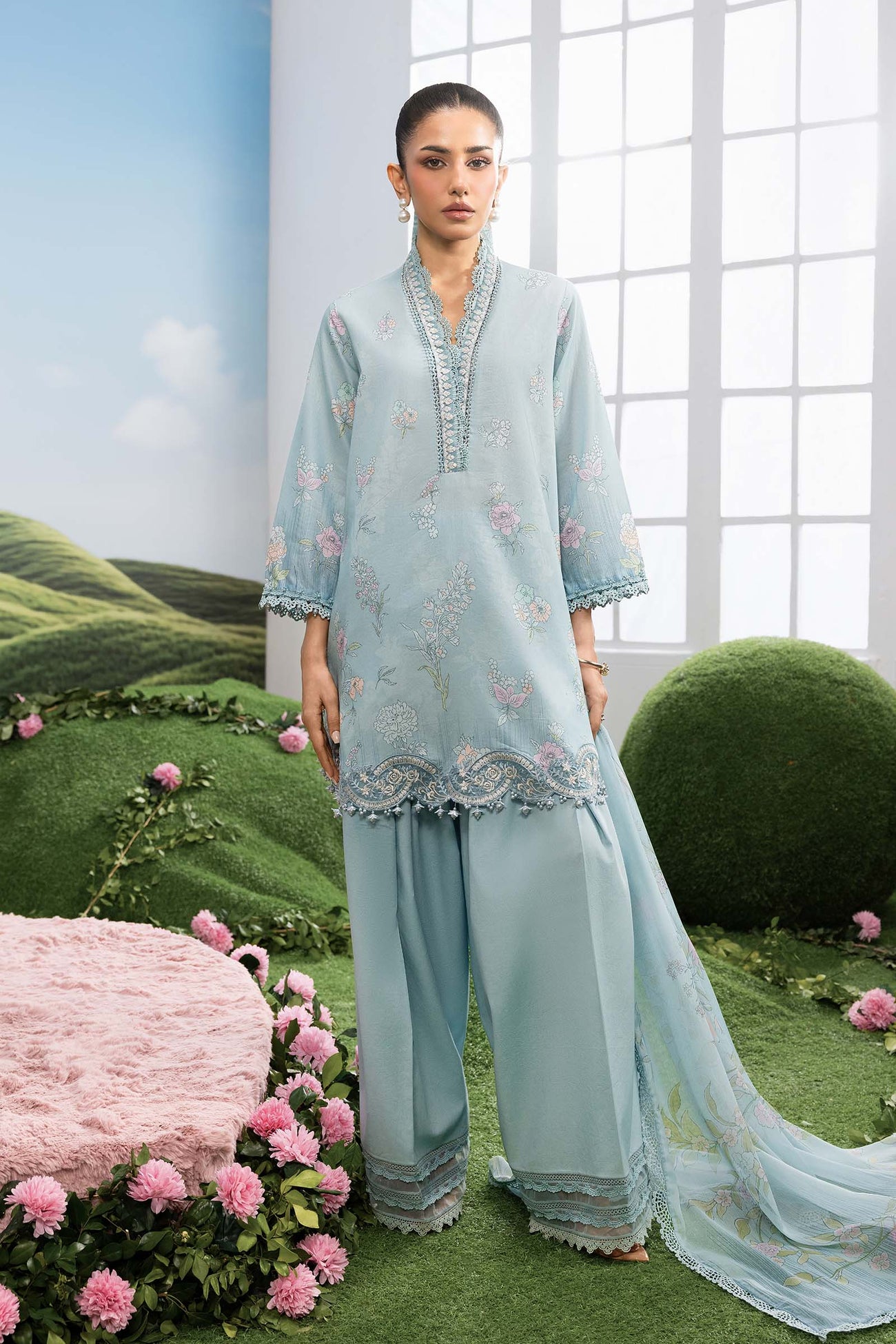3 Pc Unstitched Embroidered Lawn Suit