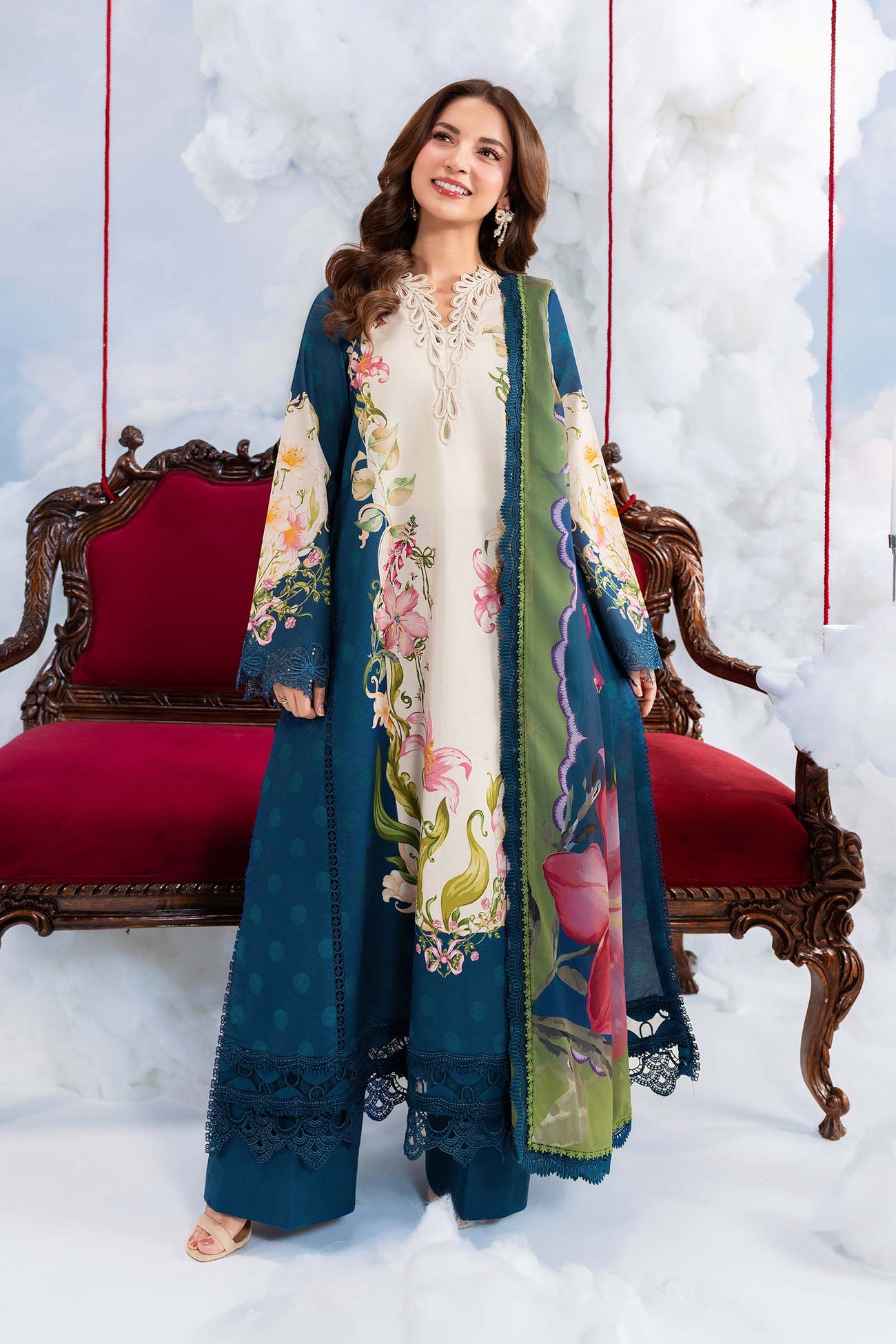 3 Pc Unstitched Embroidered Lawn Suit
