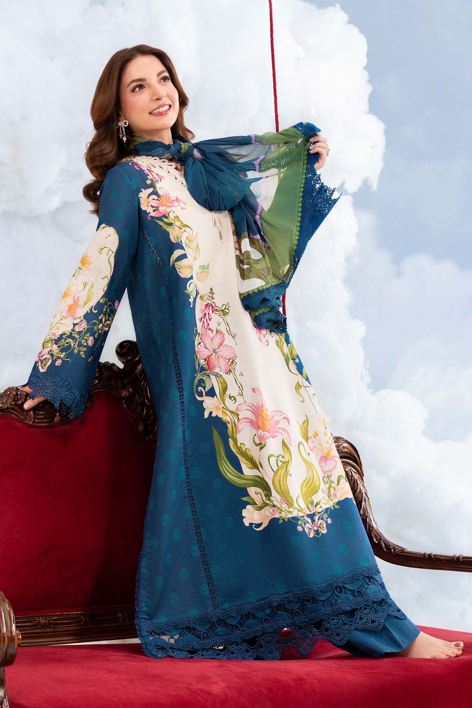 3 Pc Unstitched Embroidered Lawn Suit