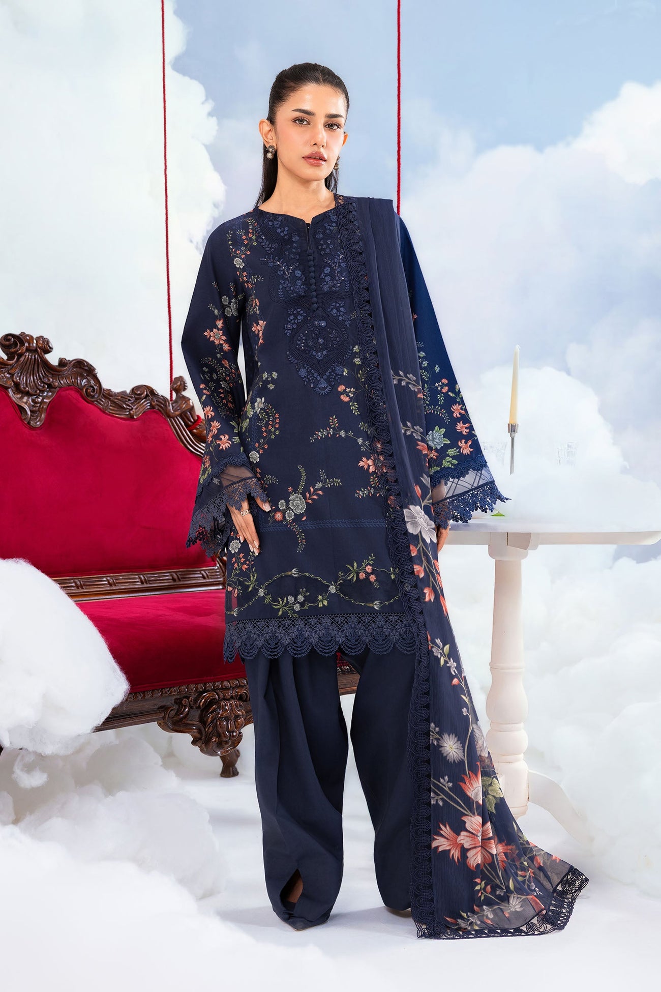 3 Pc Unstitched Embroidered Lawn Suit