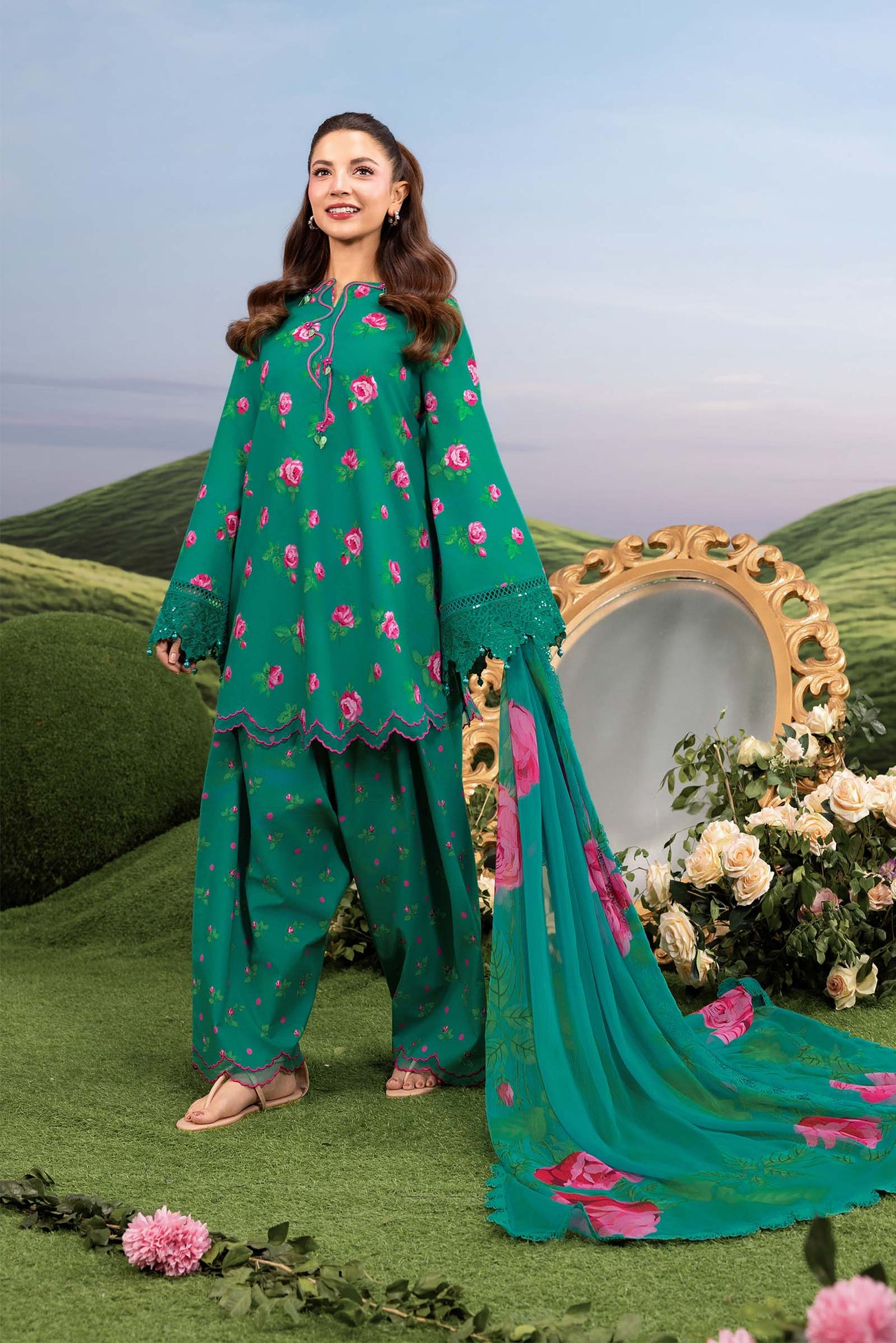 3 Pc Unstitched Embroidered Lawn Suit