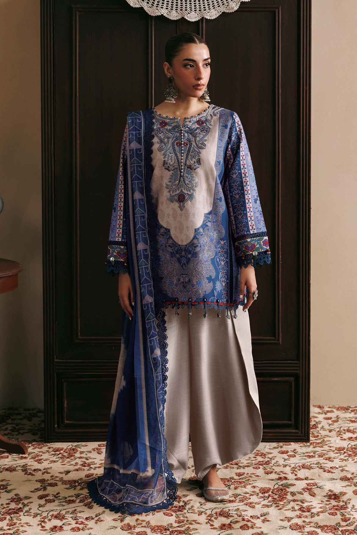 3 Pc Unstitched Embroidered Slub Khaddar Suit