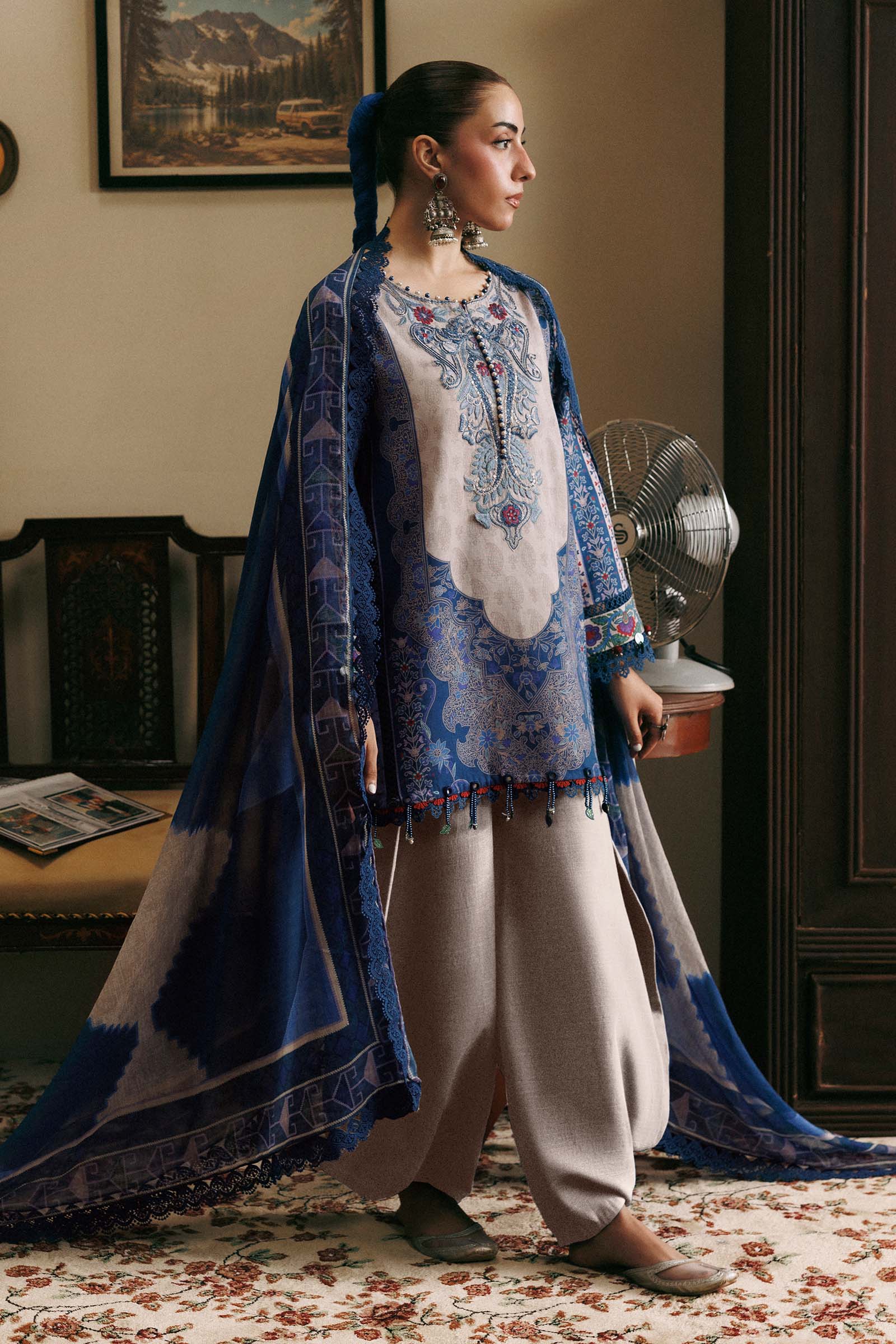 3 Pc Unstitched Embroidered Slub Khaddar Suit