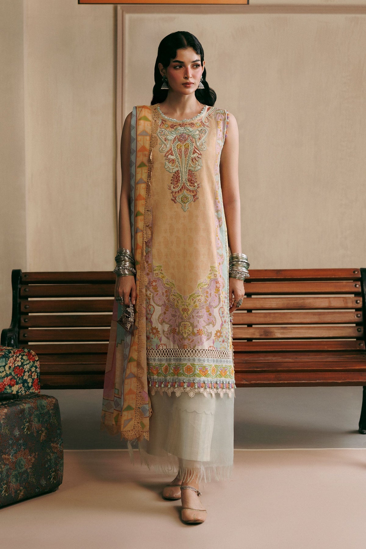 3 Pc Unstitched Embroidered Slub Khaddar Suit
