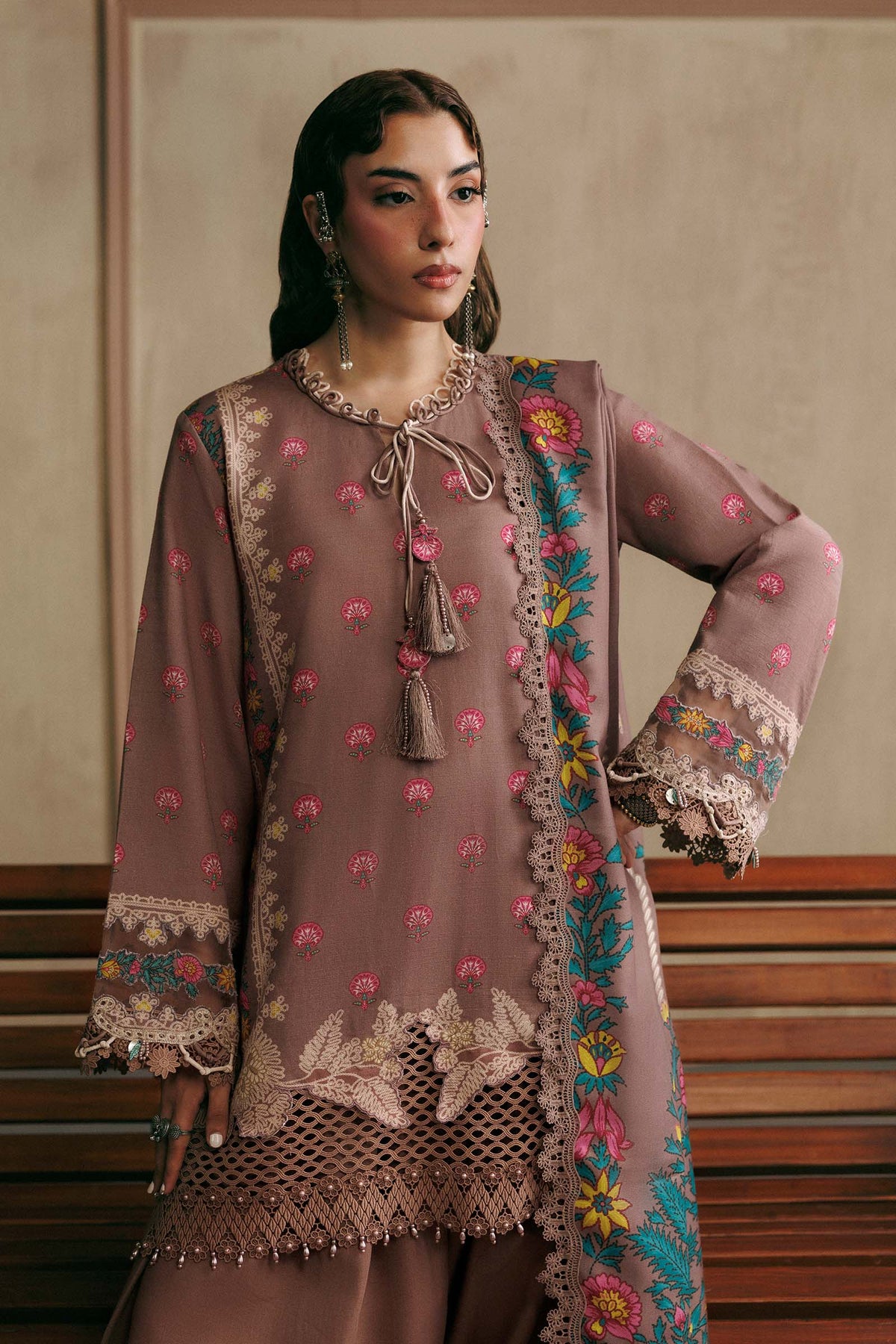 3 Pc Unstitched Embroidered Slub Khaddar Suit