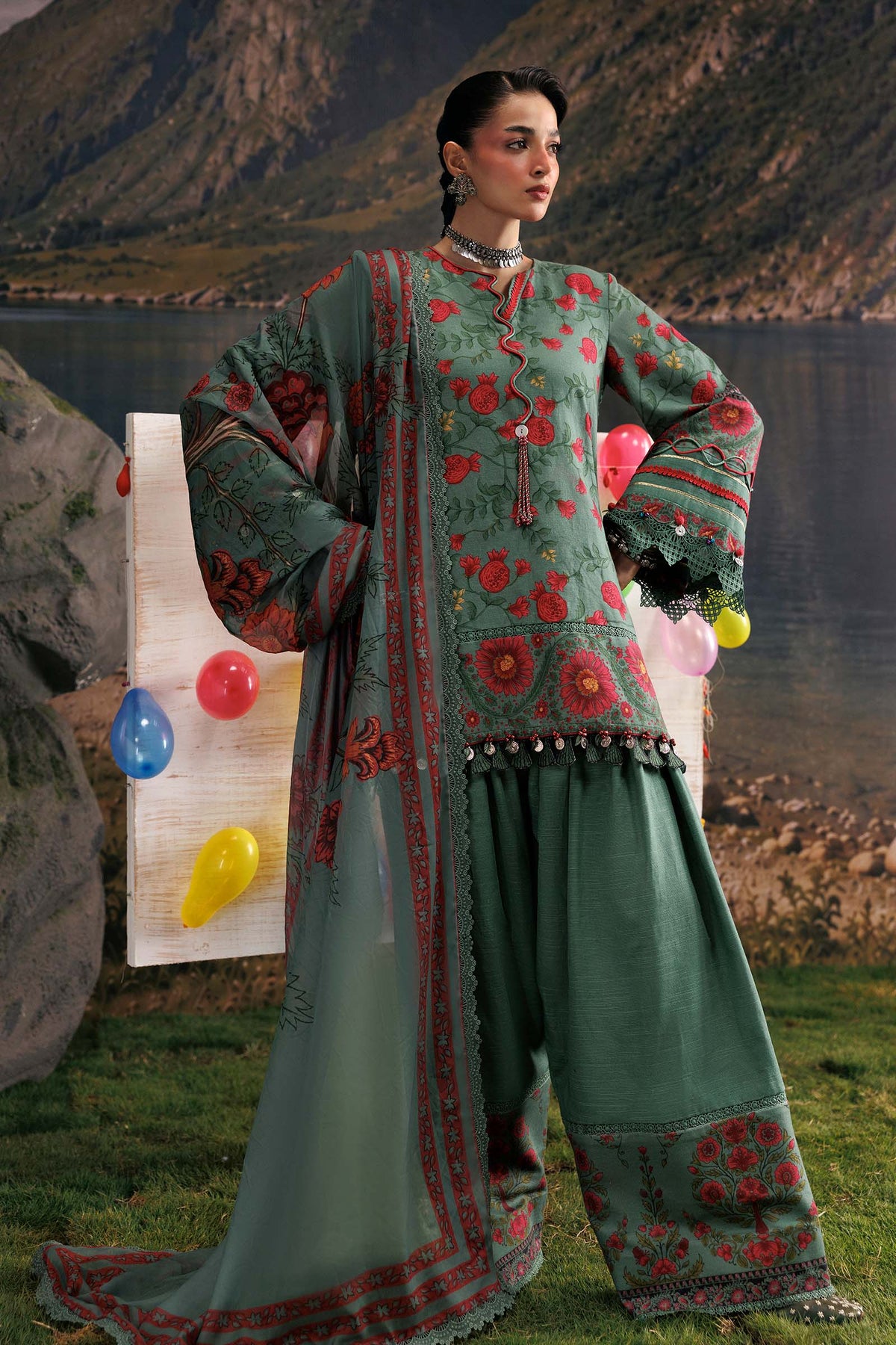 3 Pc Unstitched Embroidered Slub Khaddar Suit