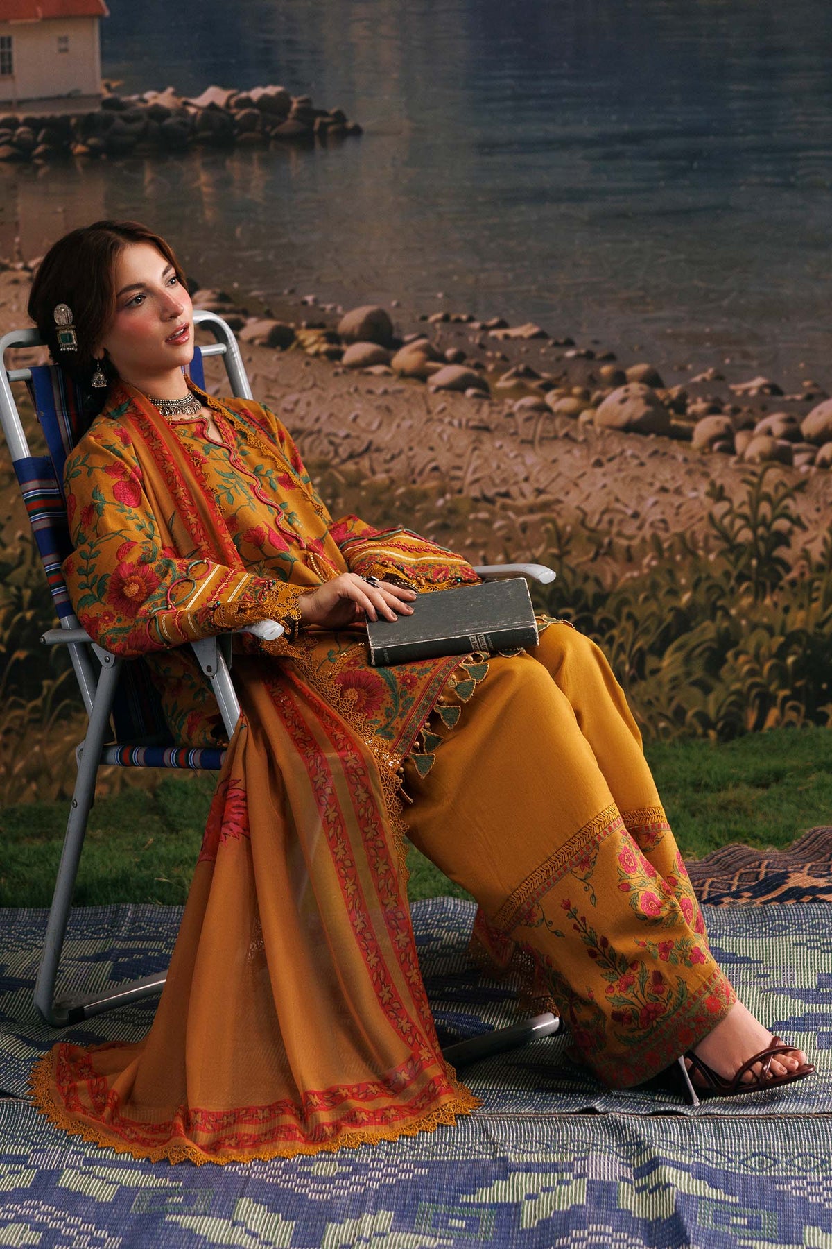 3 Pc Unstitched Embroidered Slub Khaddar Suit