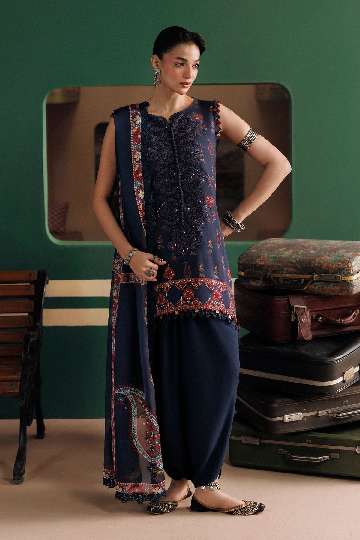 3 Pc Unstitched Embroidered Linen Suit