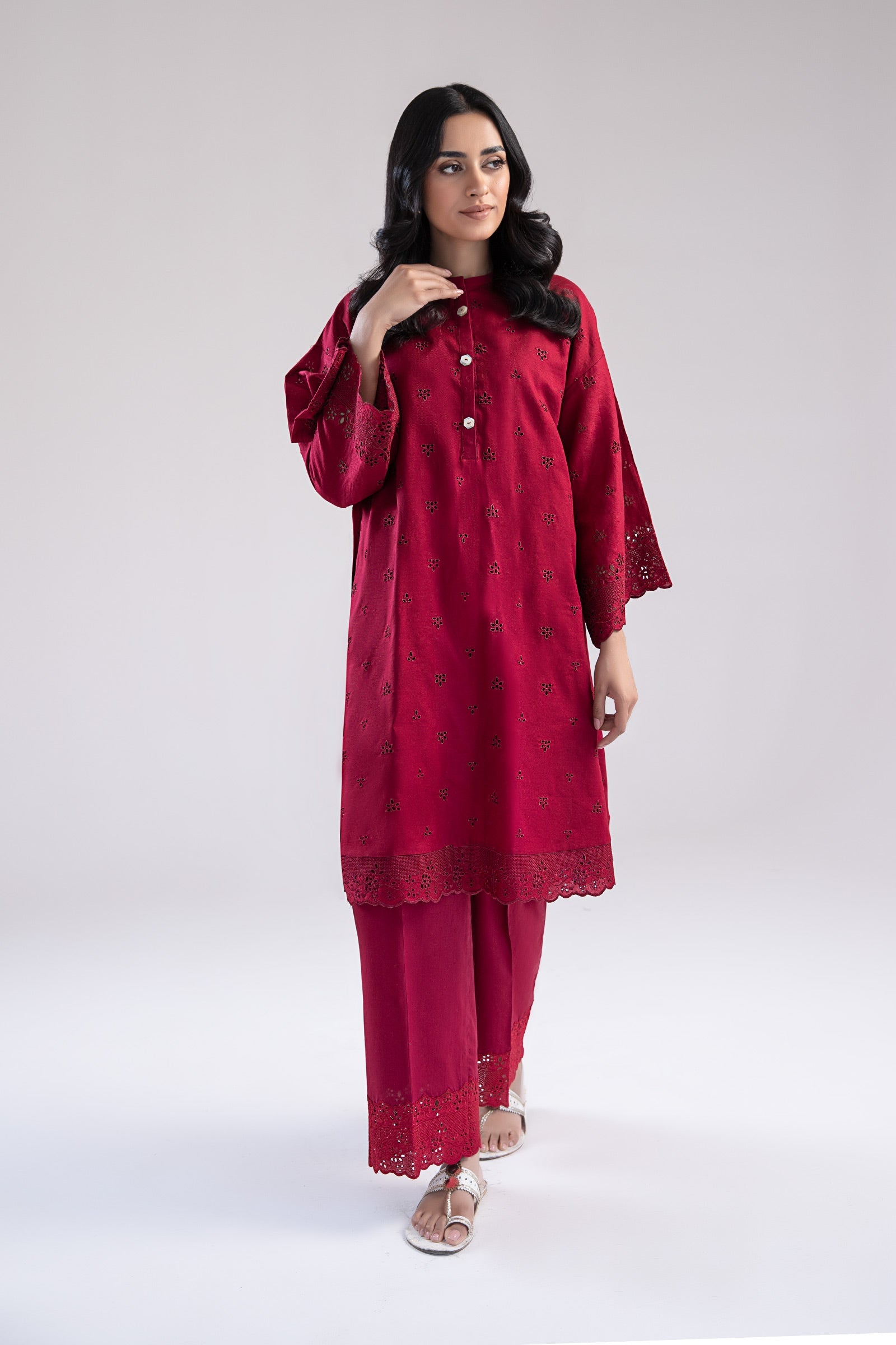 Embroidered Dobby Lawn Co-Ord Set