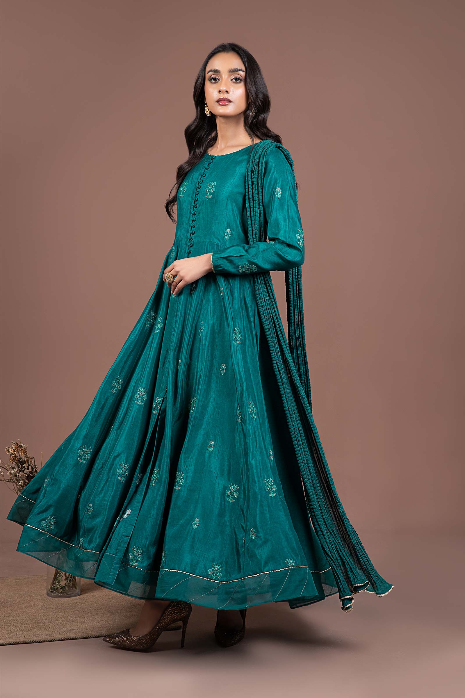 2 Pc Embroidered Raw Silk Suit