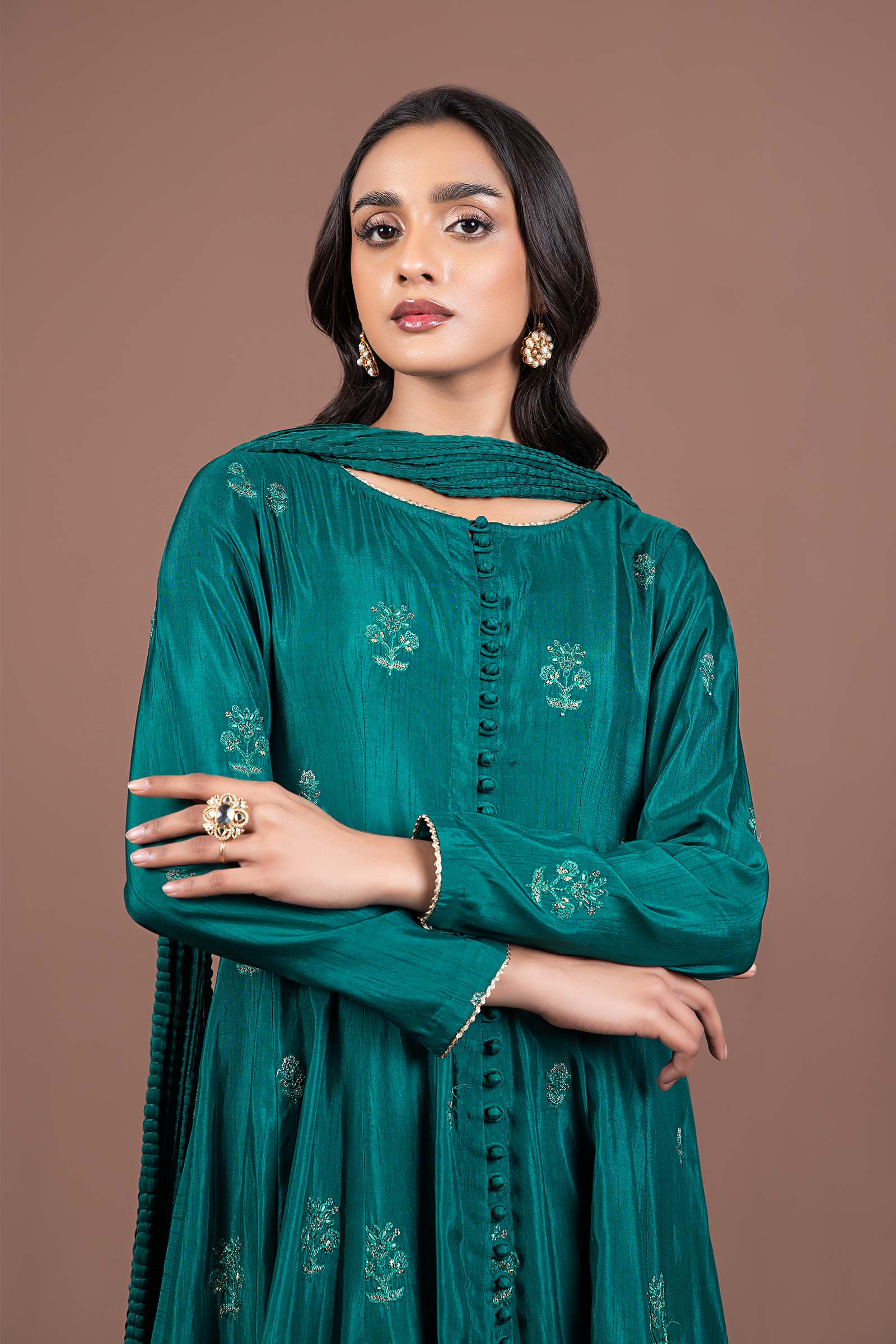 2 Pc Embroidered Raw Silk Suit