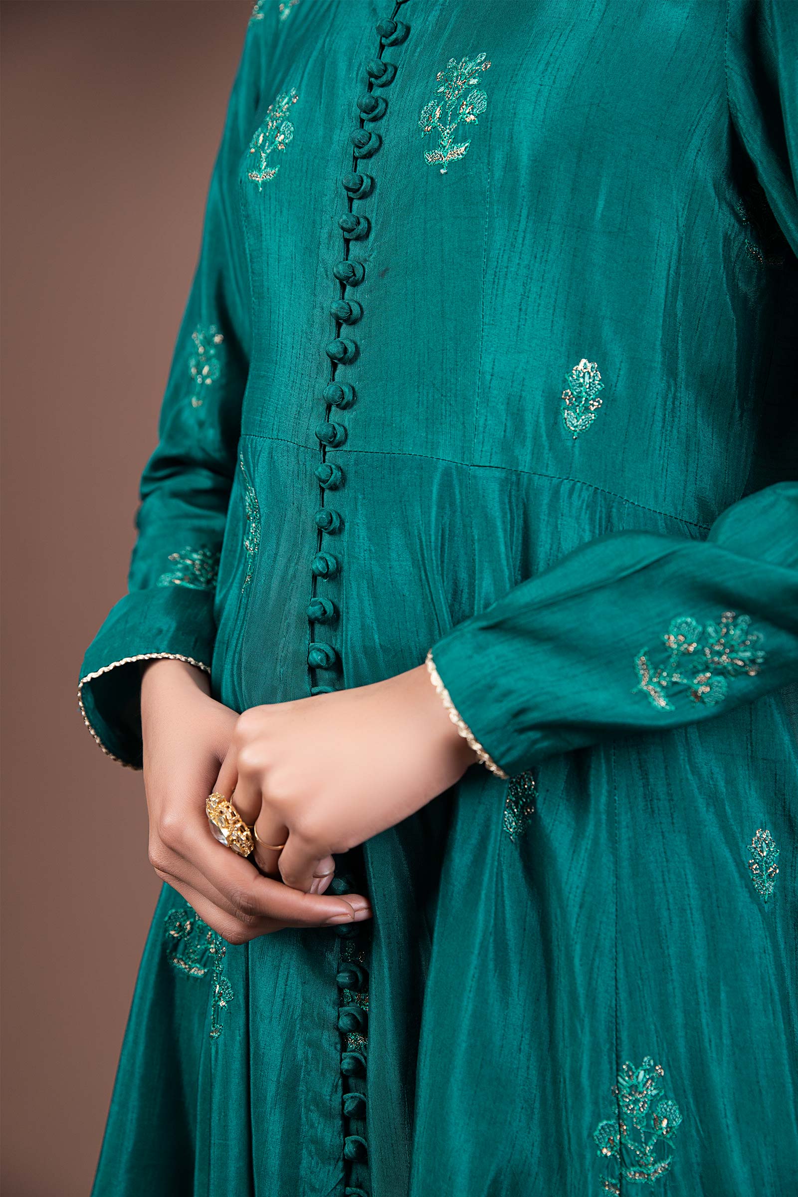 2 Pc Embroidered Raw Silk Suit