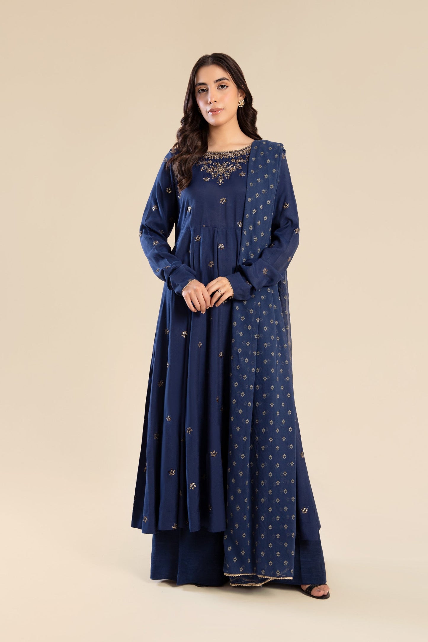 2 Piece Embroidered Raw Silk Suit
