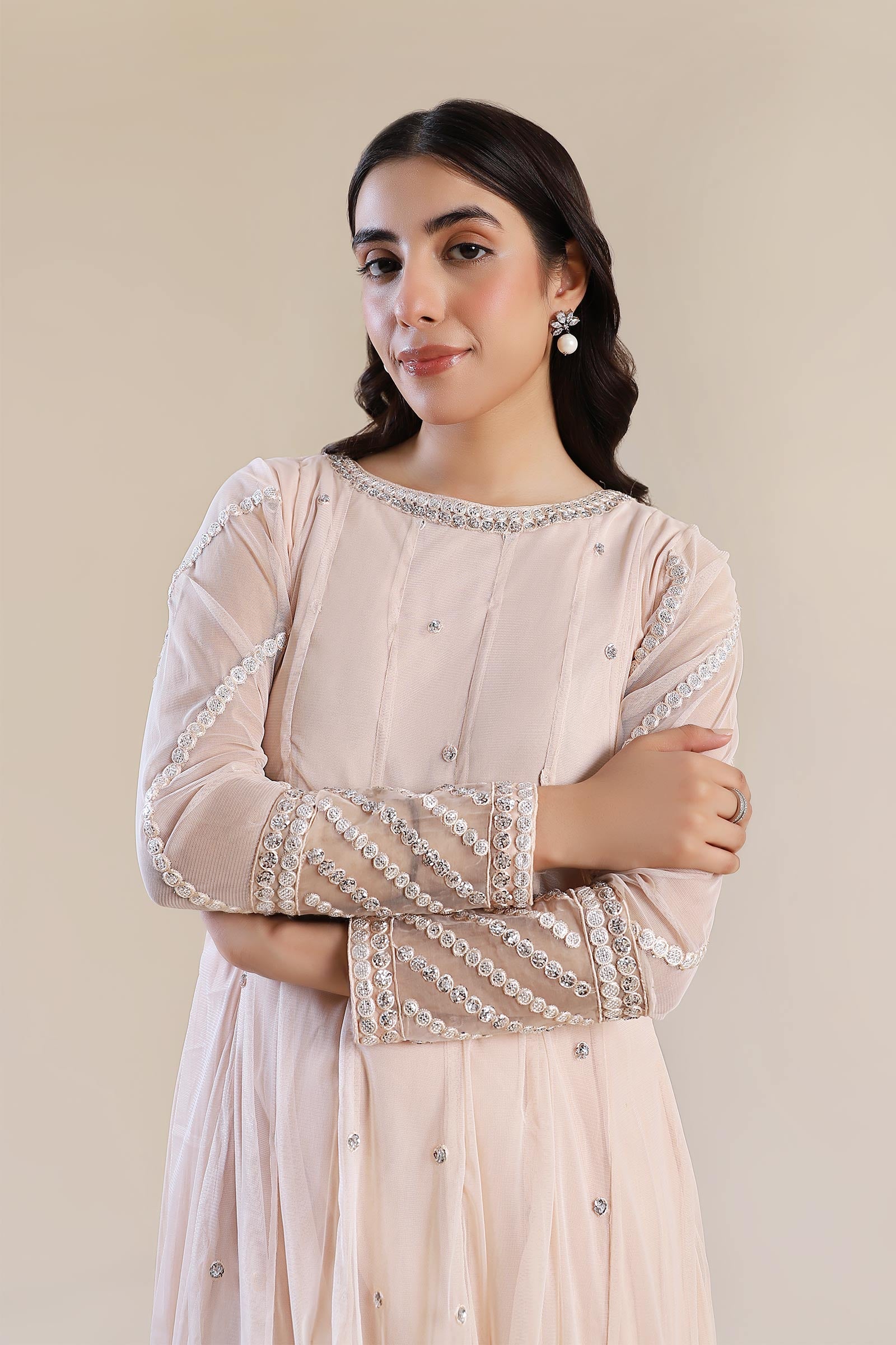 3 Piece Embroidered Poly Net Suit