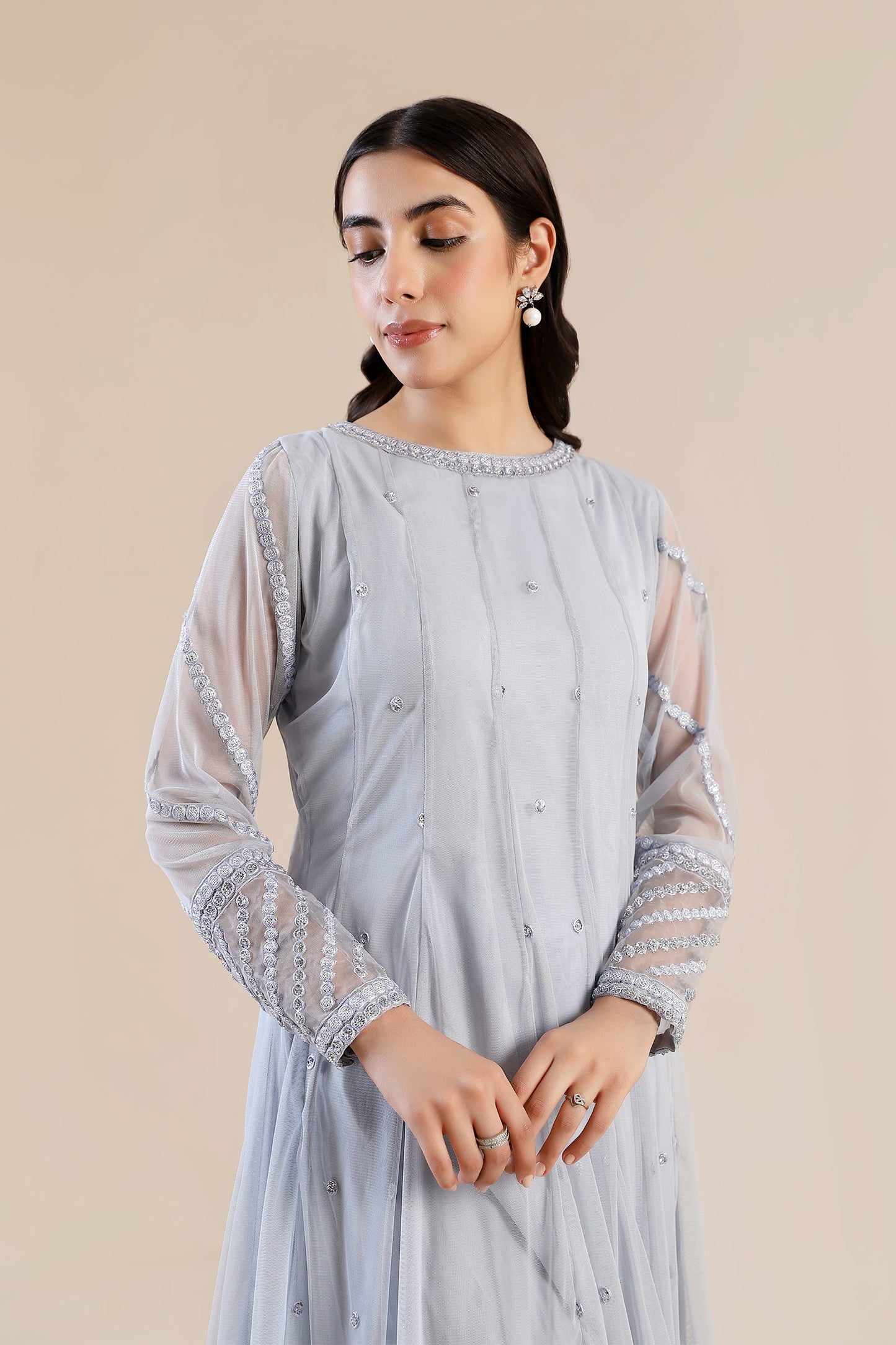 3 Piece Embroidered Poly Net Suit