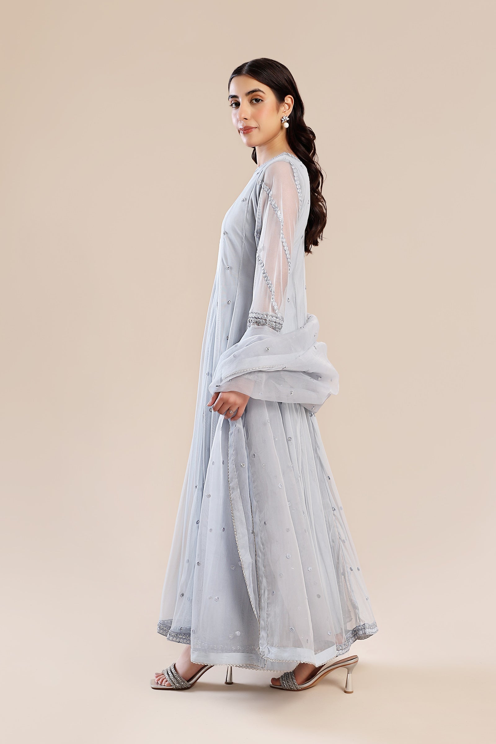 3 Piece Embroidered Poly Net Suit