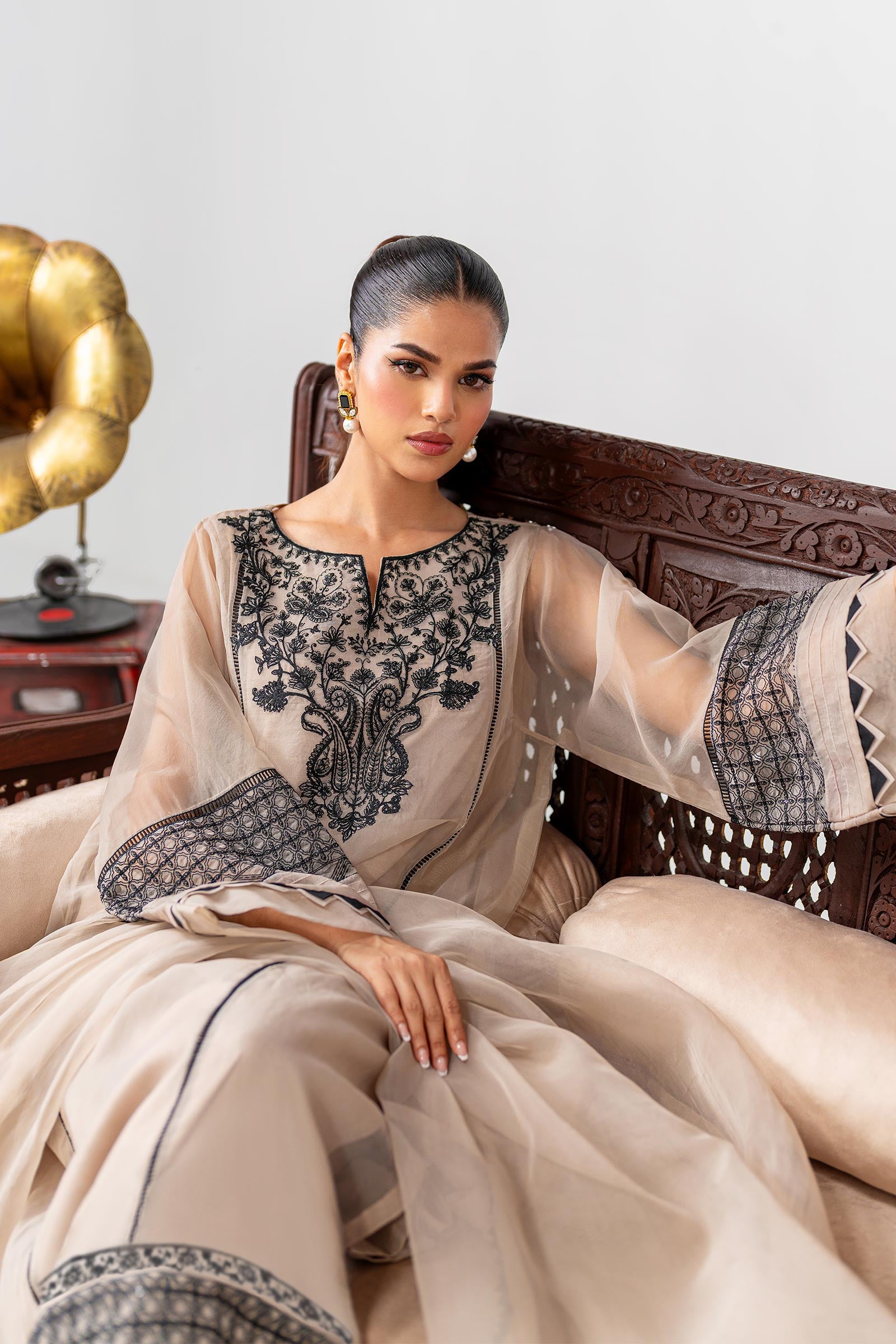 3 Piece Embroidered Organza Suit