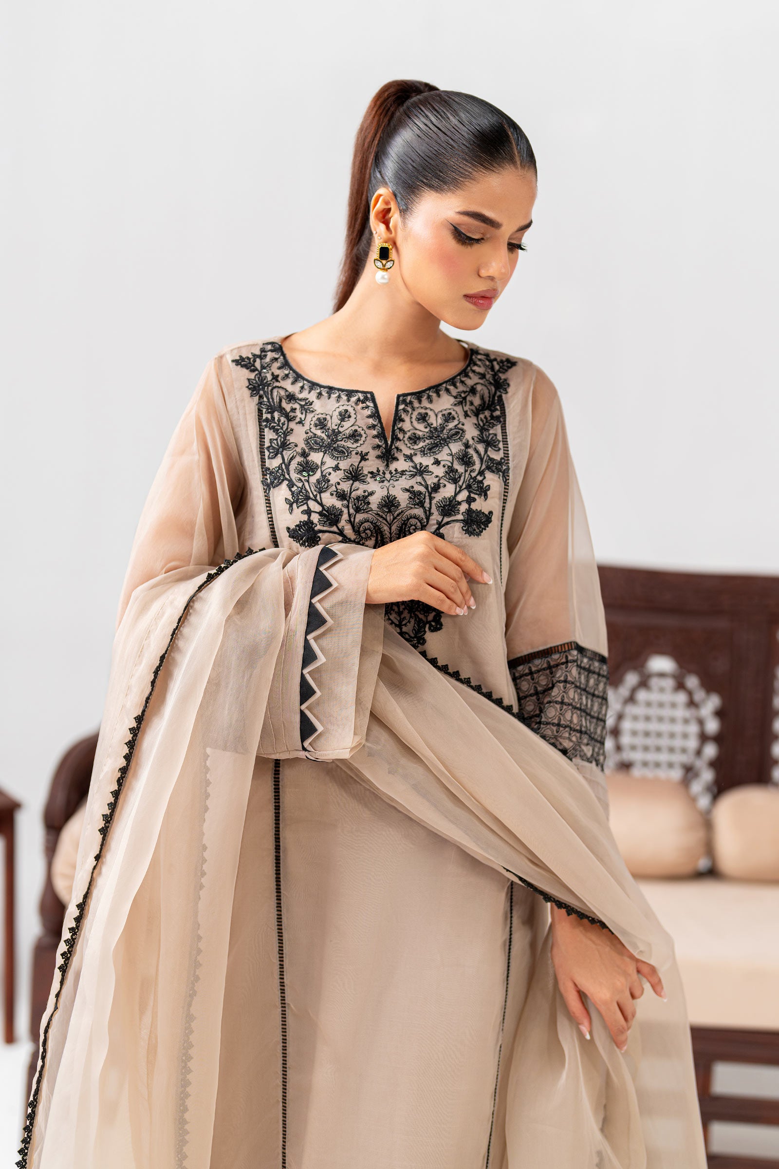 3 Piece Embroidered Organza Suit