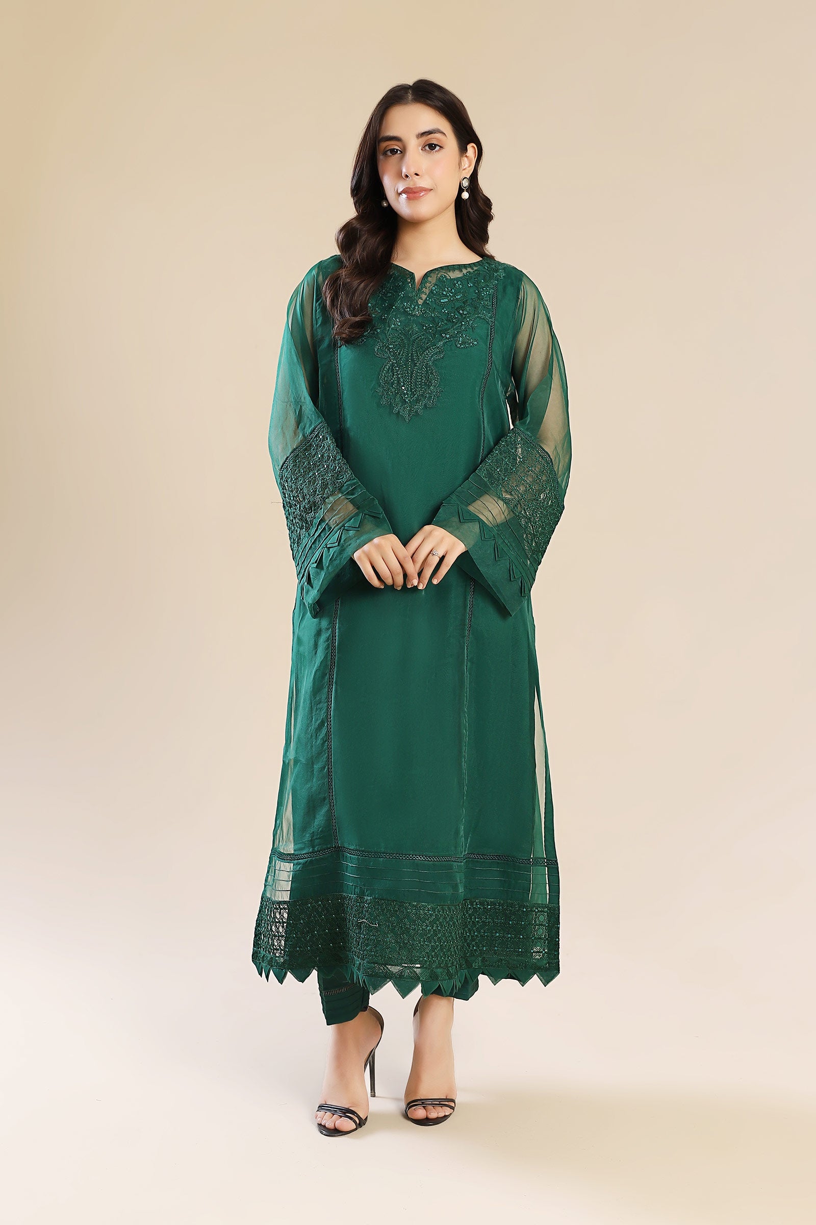 3 Piece Embroidered Organza Suit