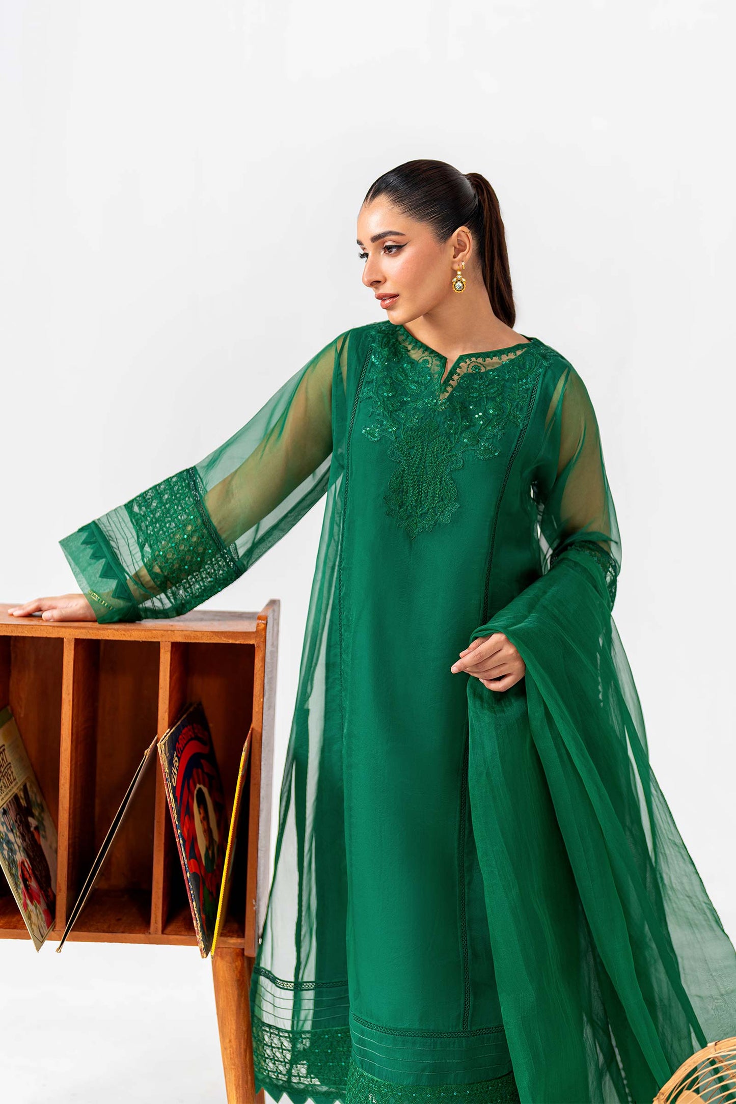 3 Piece Embroidered Organza Suit