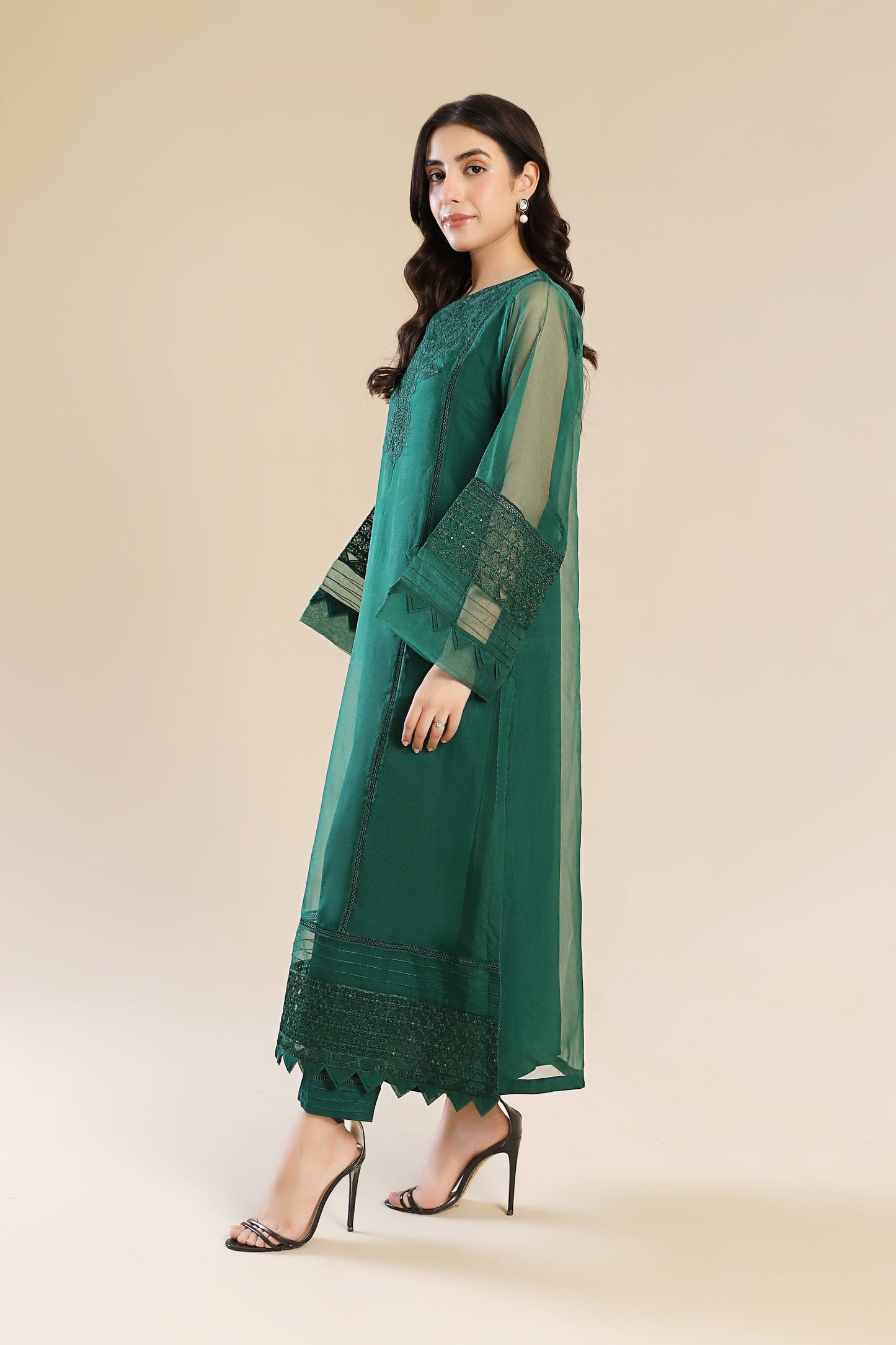3 Piece Embroidered Organza Suit