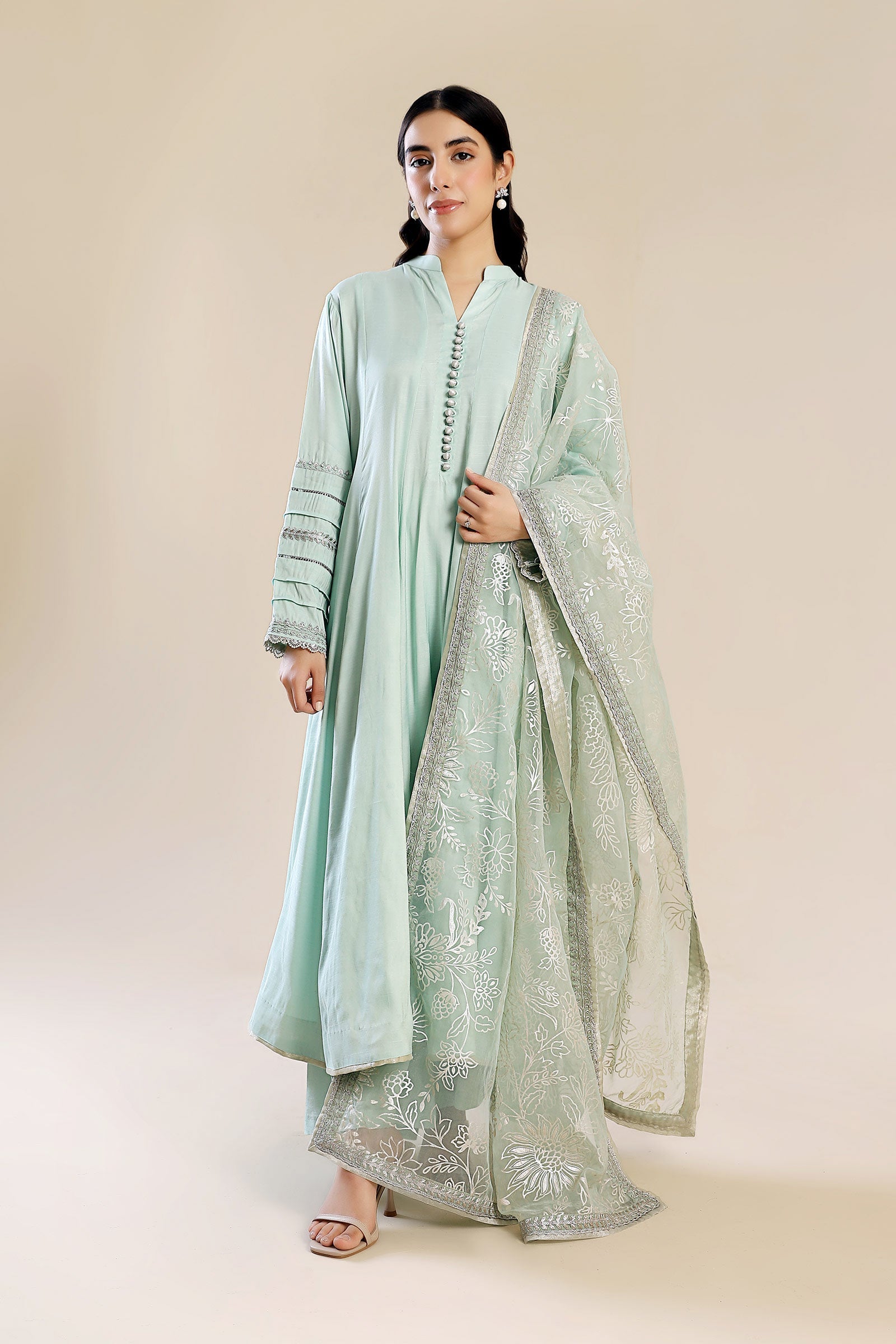 2 Pc Embroidered Raw Silk Suit