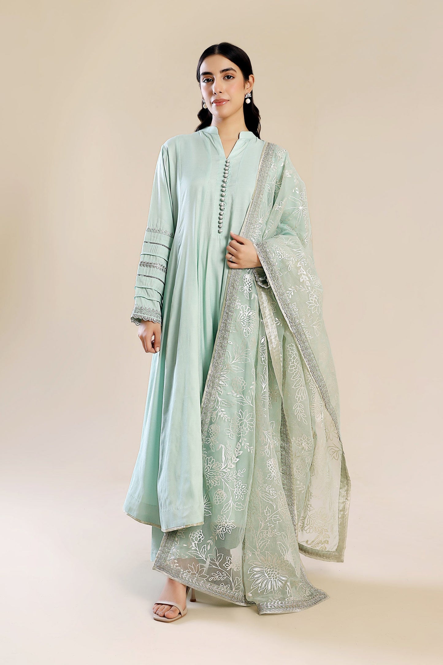 2 Pc Embroidered Raw Silk Suit