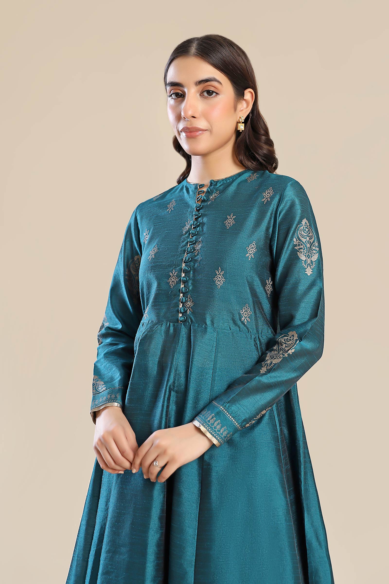 3 Pc Printed Raw Silk Suit