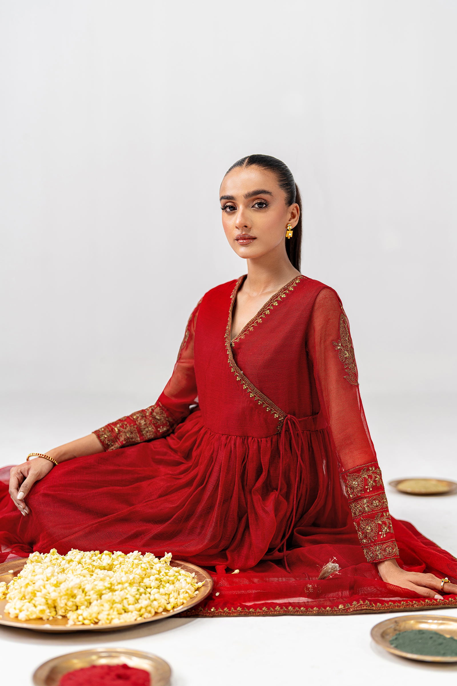 Embroidered Cotton Net Angrakha
