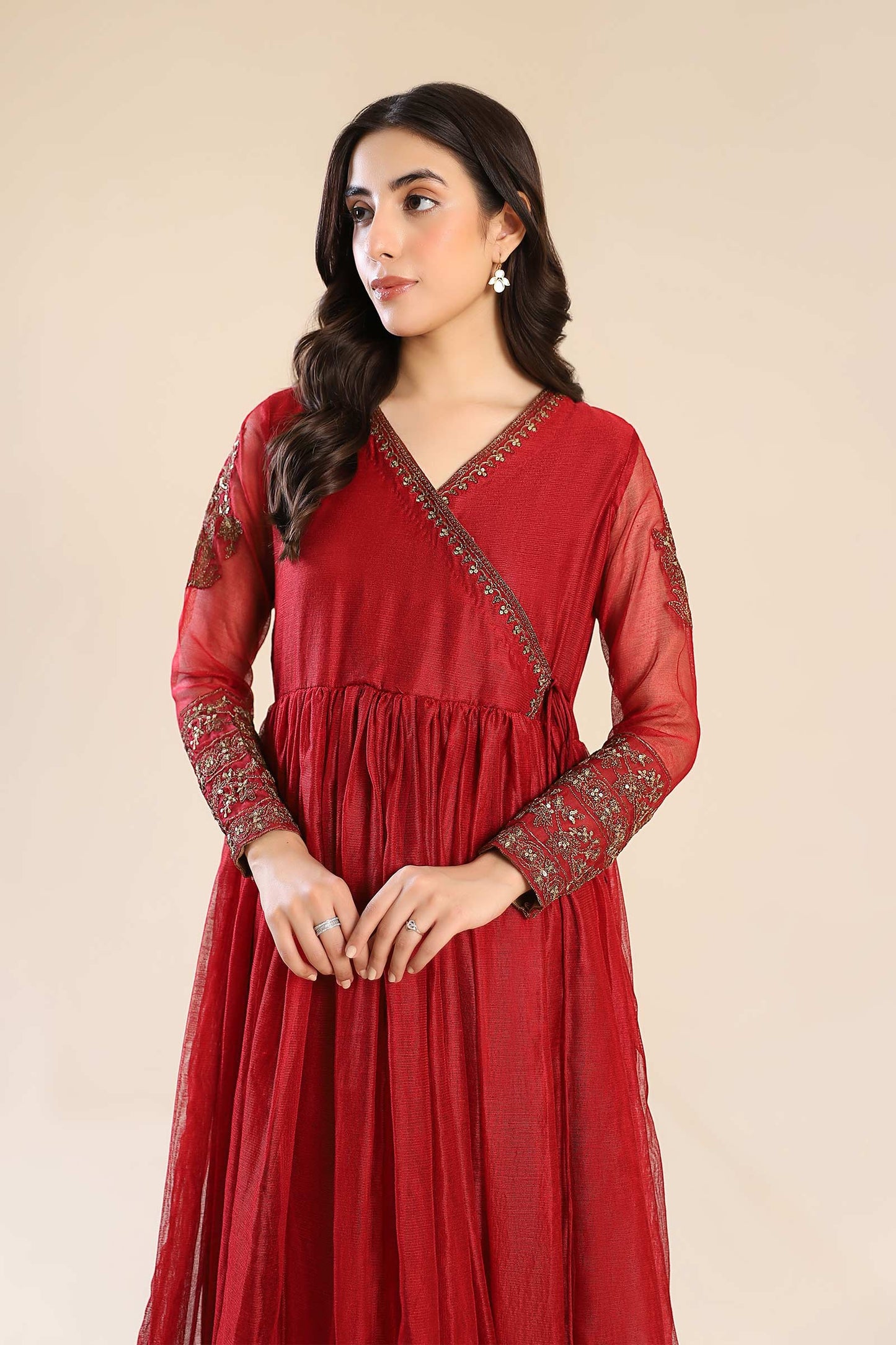Embroidered Cotton Net Angrakha
