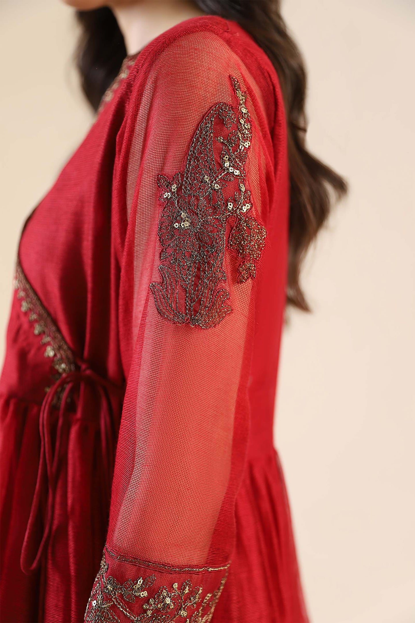 Embroidered Cotton Net Angrakha