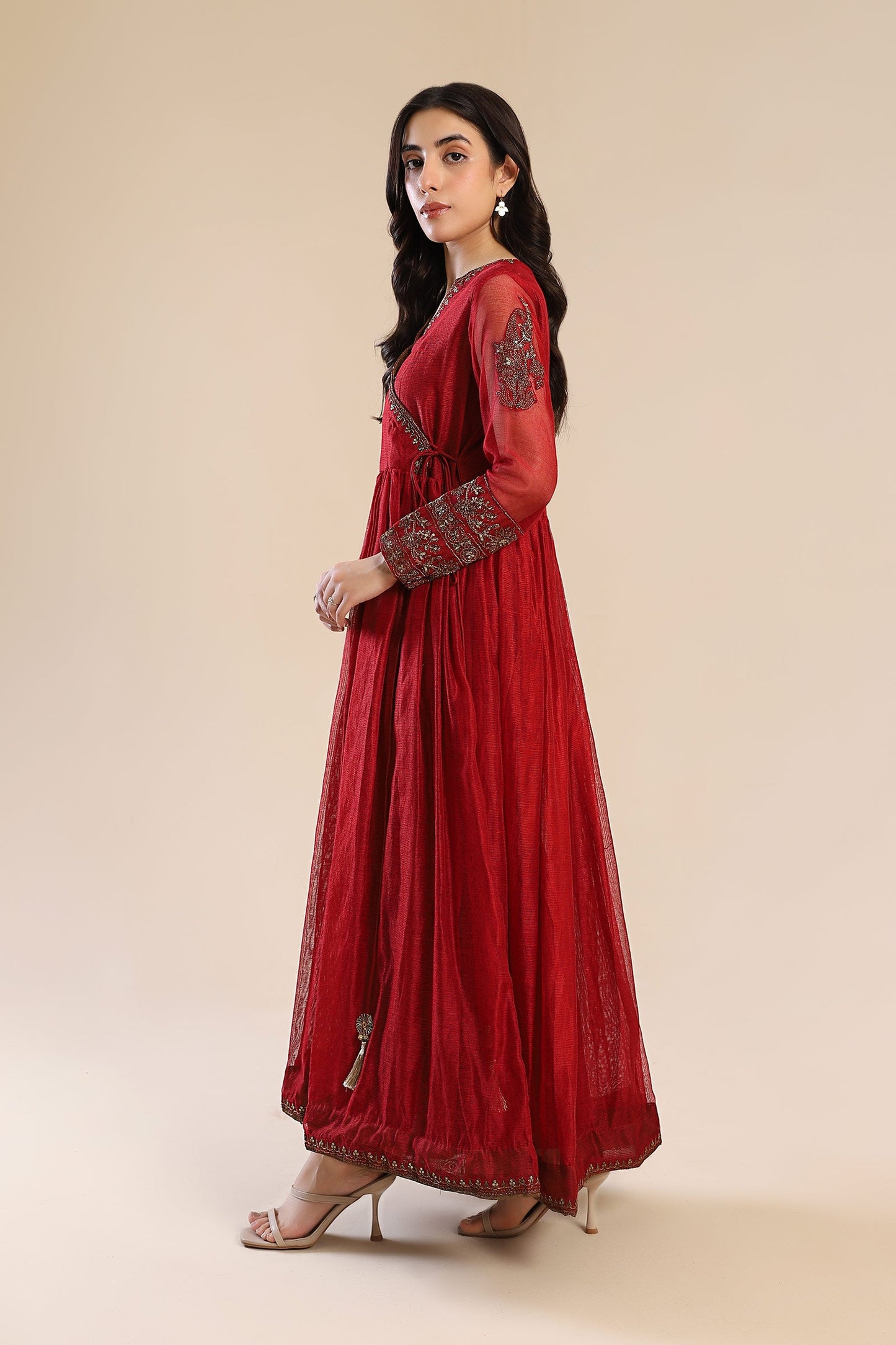 Embroidered Cotton Net Angrakha