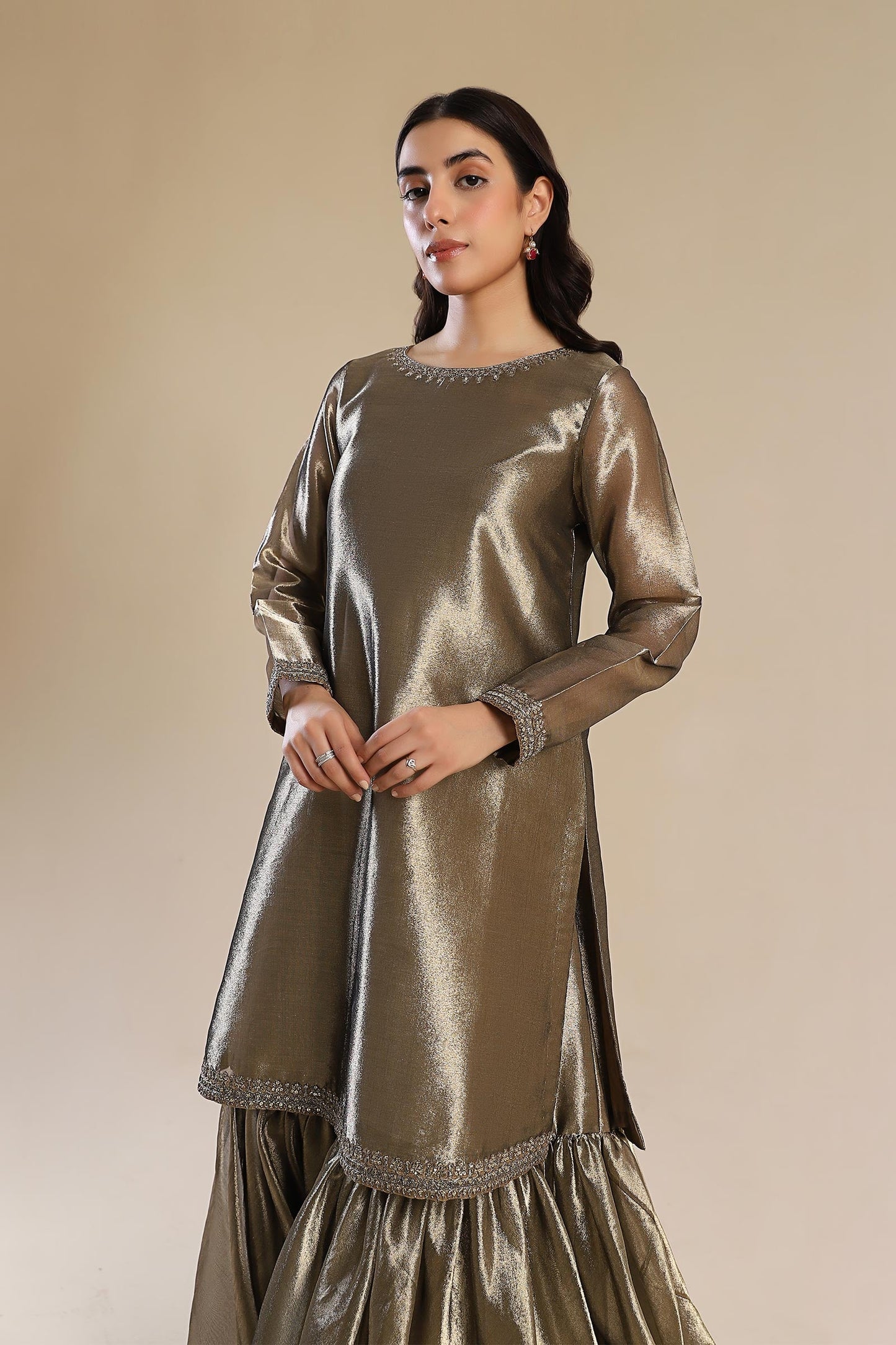 2 Pc Embroidered Tissue Suit