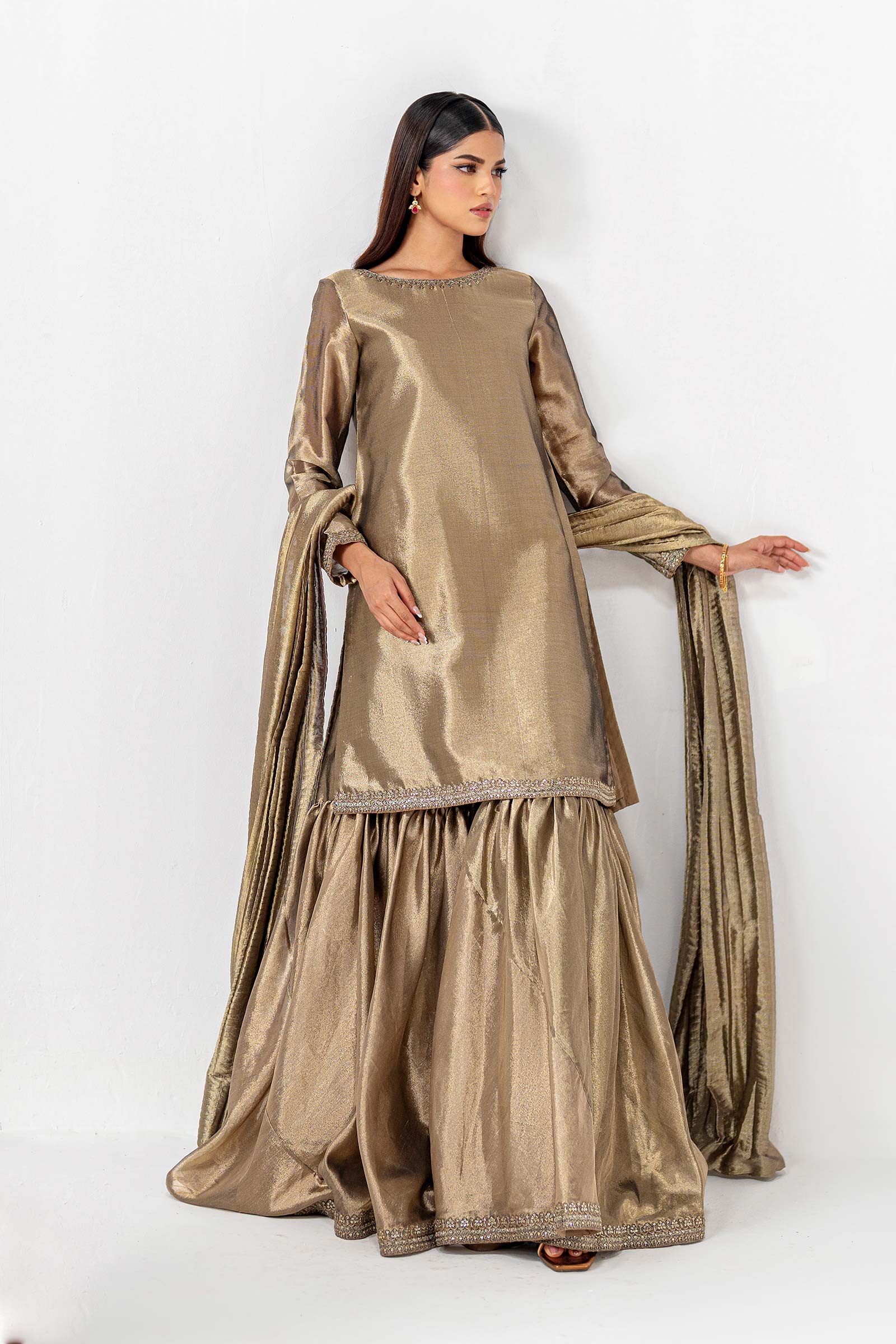 2 Pc Embroidered Tissue Suit