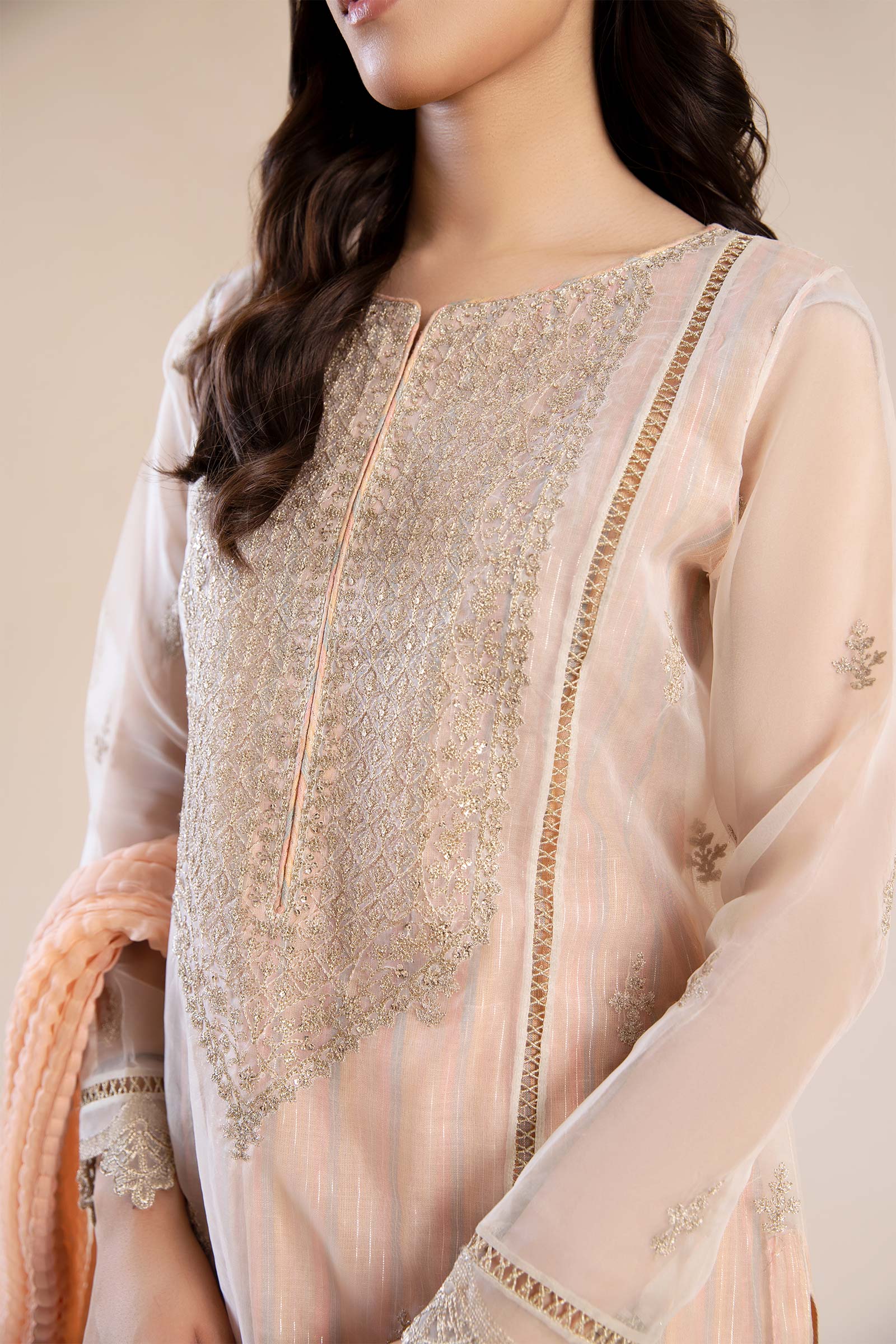 3 Pc Embroidered Organza Suit