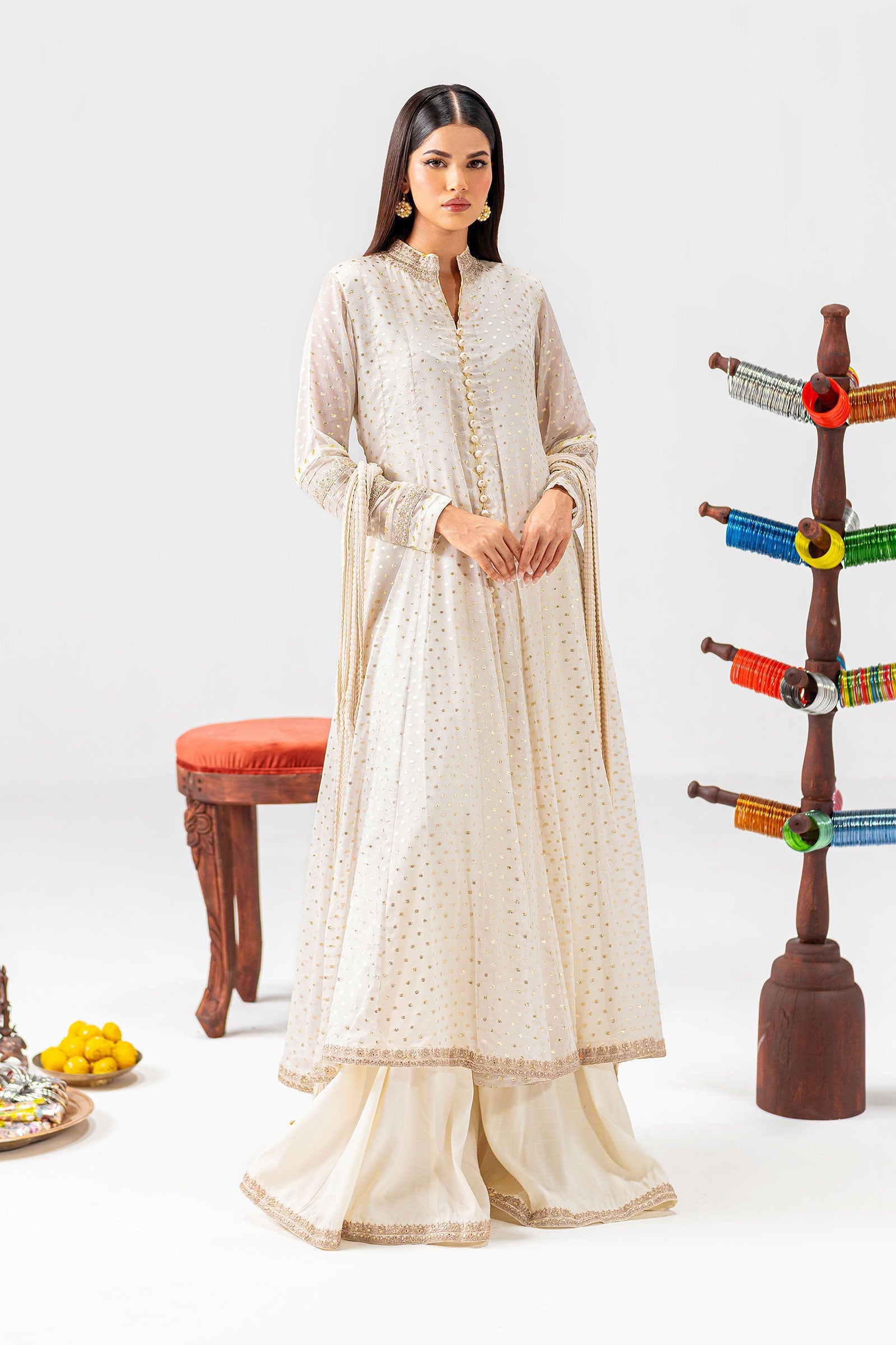 2 Pc Embroidered Organza Suit
