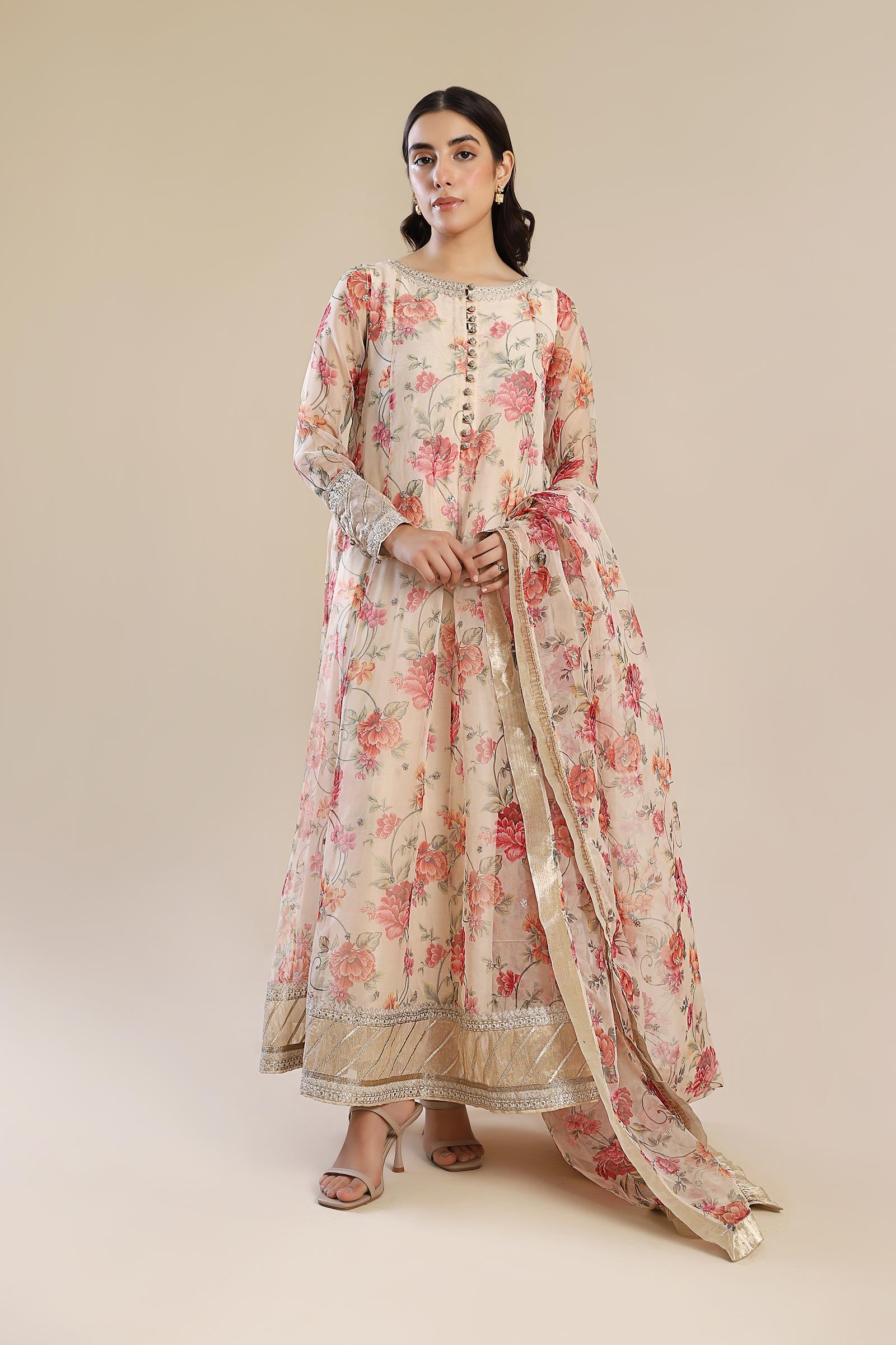 2 Pc Printed Organza Suit
