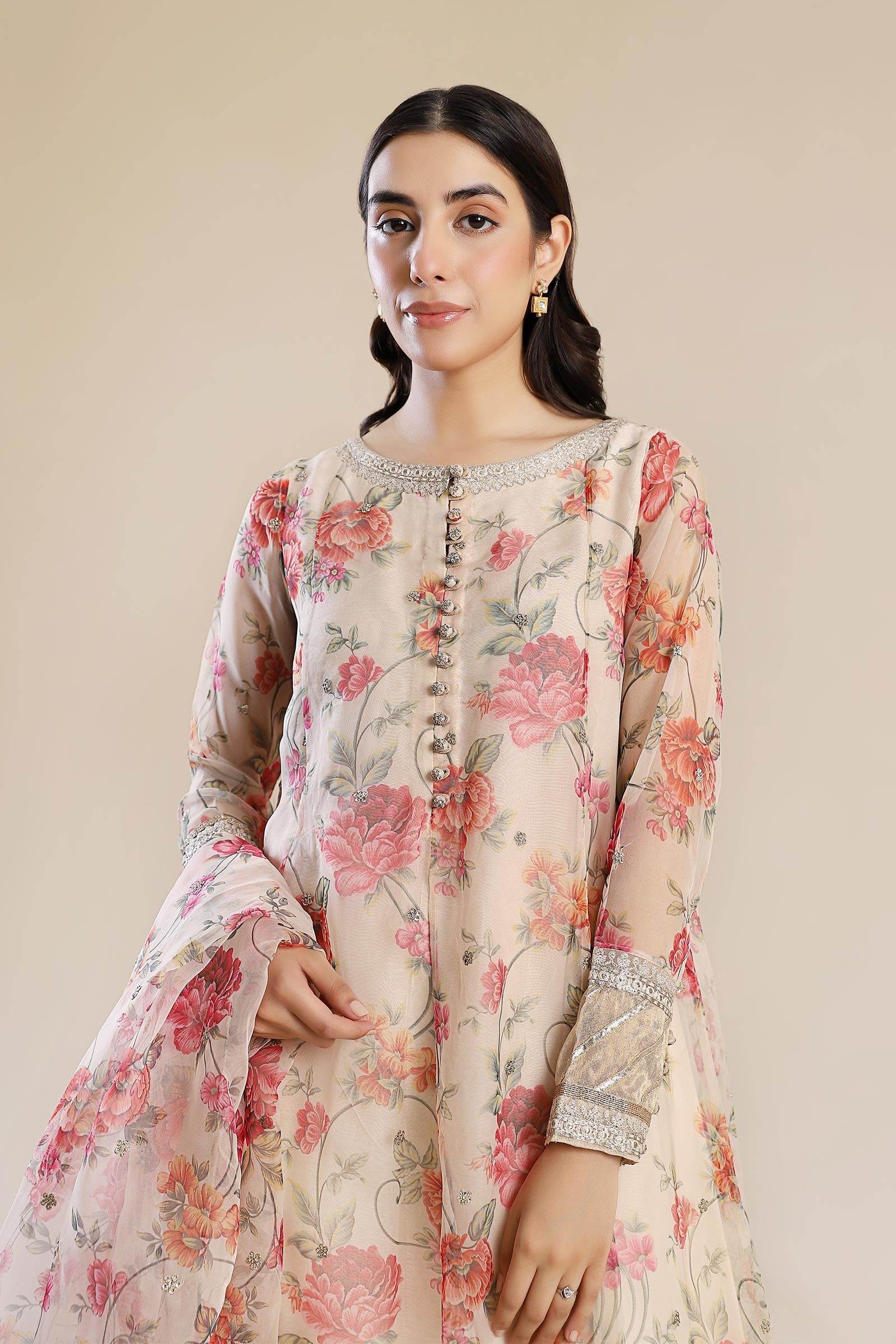 2 Pc Printed Organza Suit