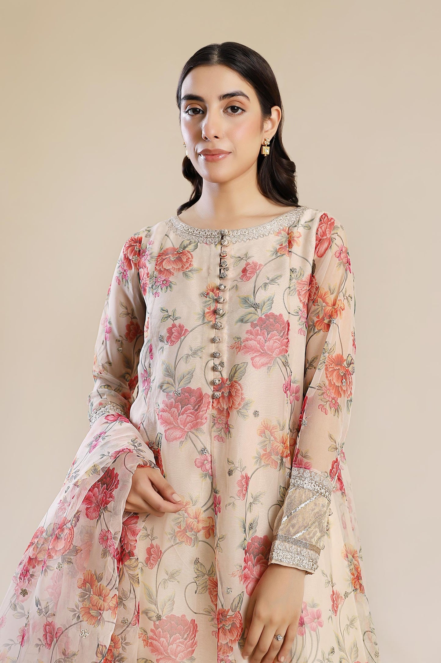 2 Pc Printed Organza Suit