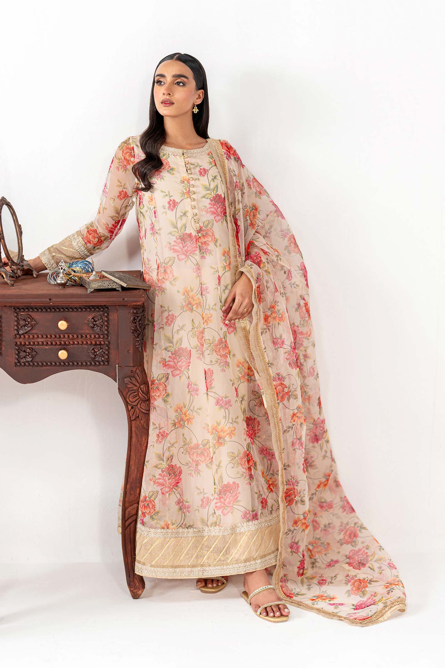 2 Pc Printed Organza Suit