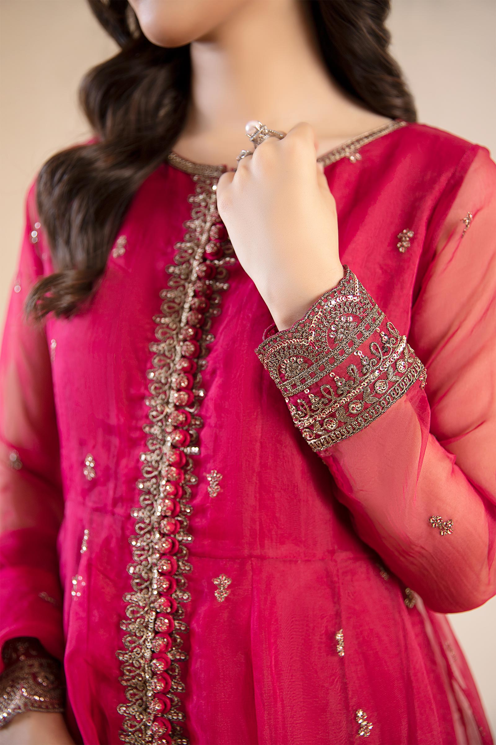 2 Piece Embroidered Poly Organza Suit